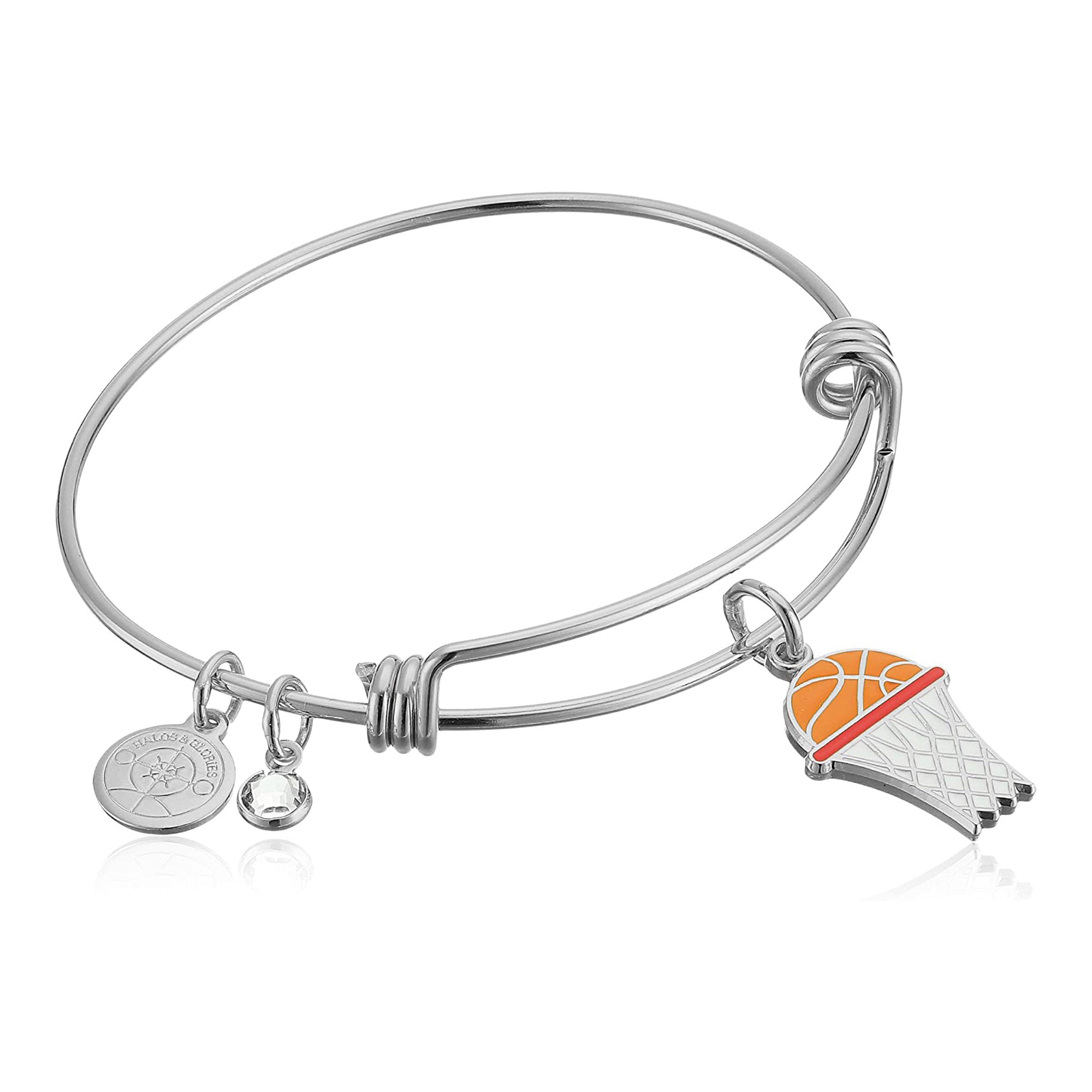 Halos & Glories Basketball Charm Bangle Bracelet - Stylish Sports Jewelry for Women & Girls - Perfect for Game Days, Gifts & Everyday Wear
