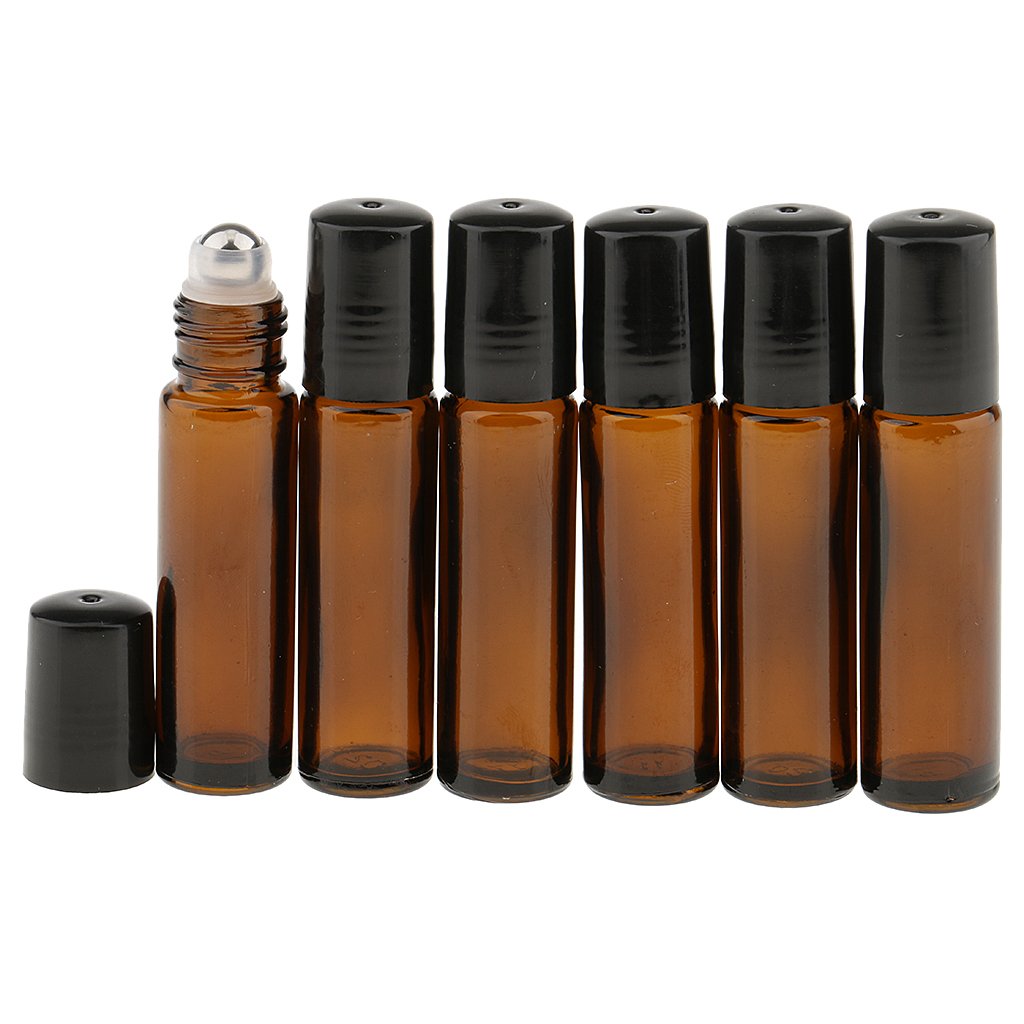 LOSA 6-Pack 10ml Empty Glass Roll-On Bottles for Essential Oils & Perfumes - Dark Brown - Perfect for DIY Aromatherapy, Travel & Gift Making
