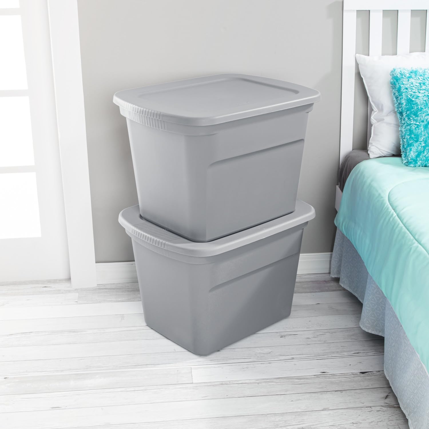 Sterilite 18 Gallon Storage Tote with Lid - 8 Pack Stackable Plastic Bins for Organizing Clothes, Toys & Home Items - Perfect for Closet, Basement, Garage & Office Organization (Gray Base & Lid)