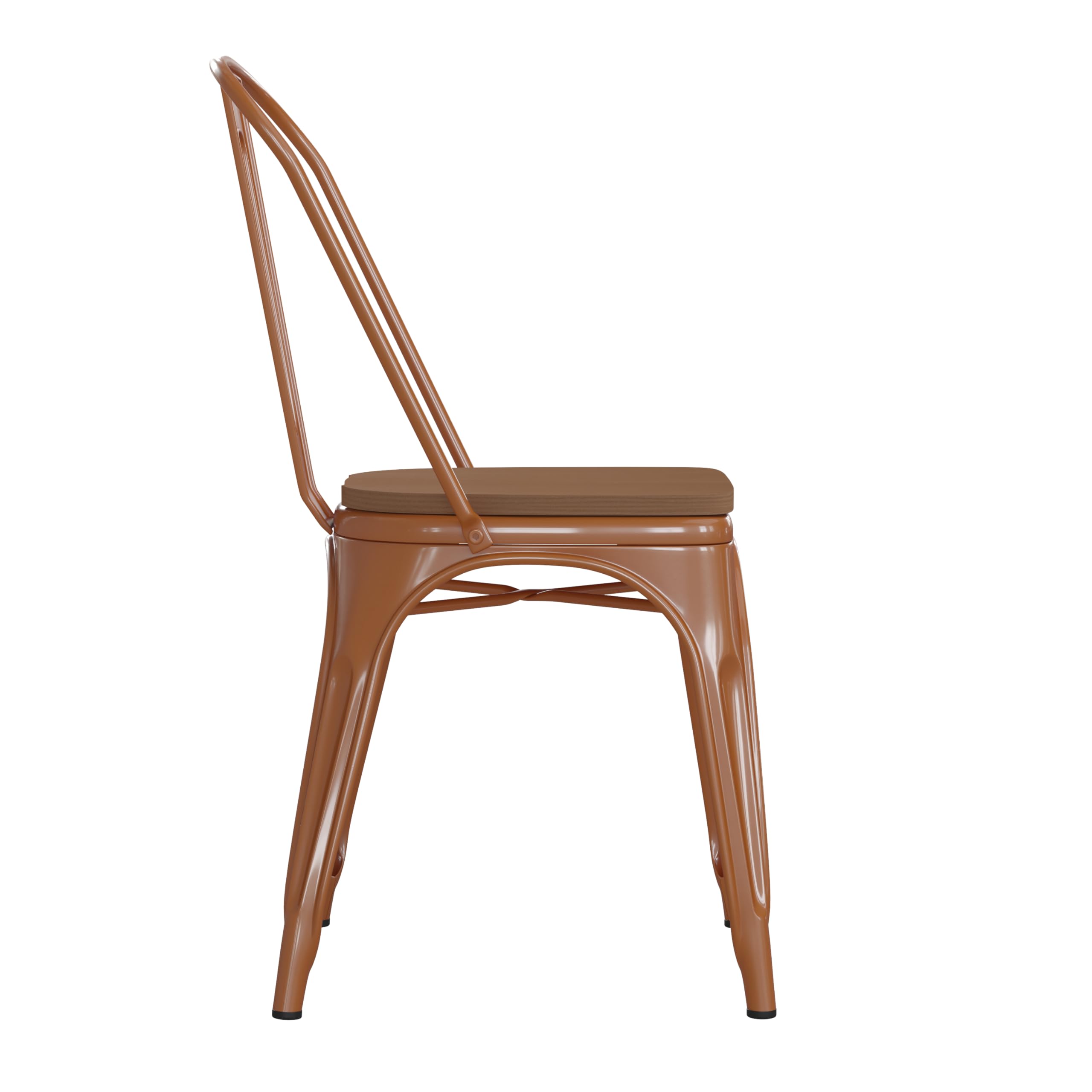 Commercial Stackable Chairs for Indoor & Outdoor Use - Durable Orange Metal Frame with Comfortable Teak Poly Resin Seat - Rounded Edges for Comfort - Perfect for Restaurants, Cafes, Events & Patio Seating