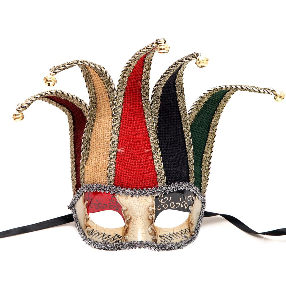 Elegant Red and Gold Venetian Jester Masquerade Mask - Perfect for Costume Parties, Halloween, and Mardi Gras Celebrations
