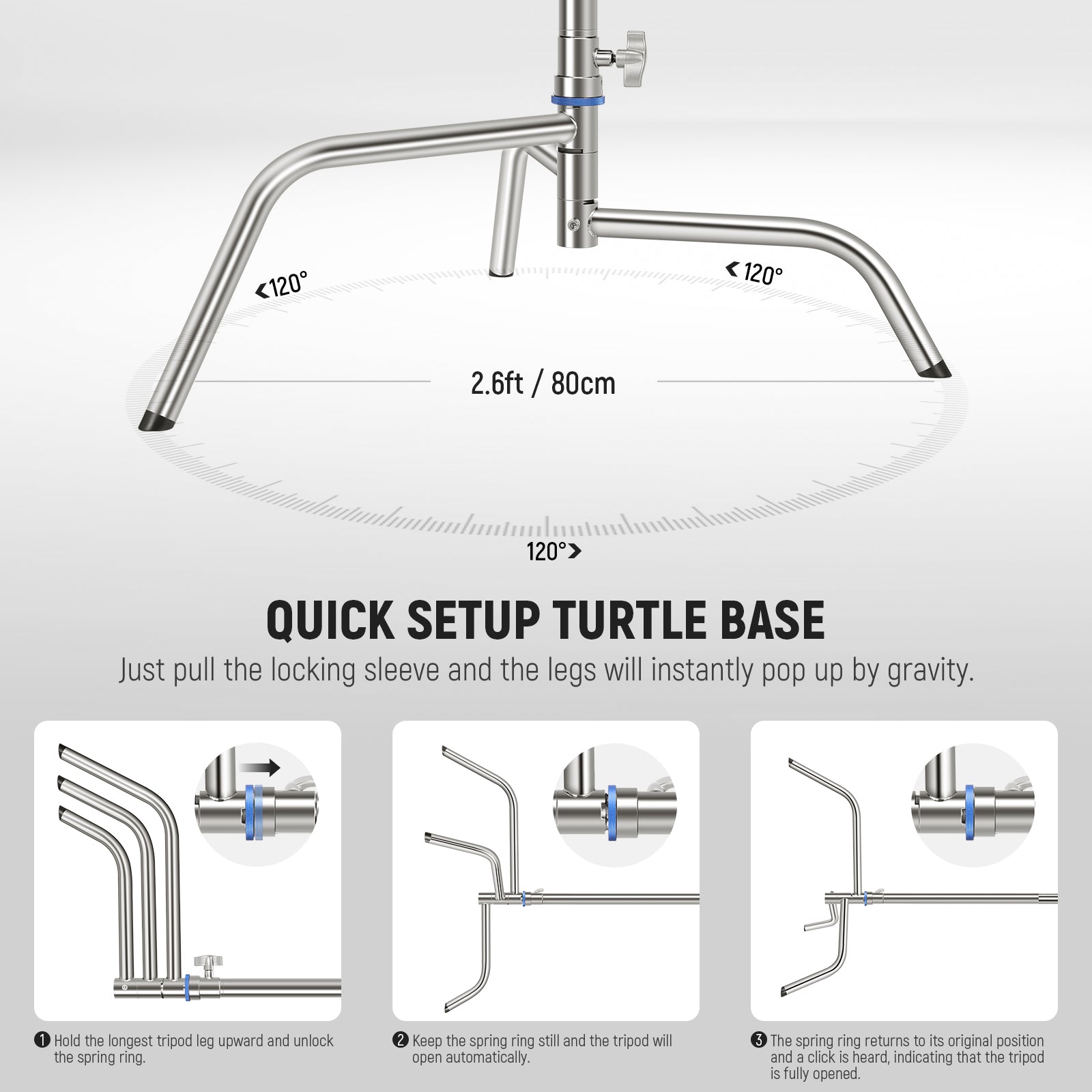 NEEWER SC320Q 320cm Heavy Duty Stainless Steel C Stand with Boom Arm for Photography, Video Lighting & Studio Equipment Support