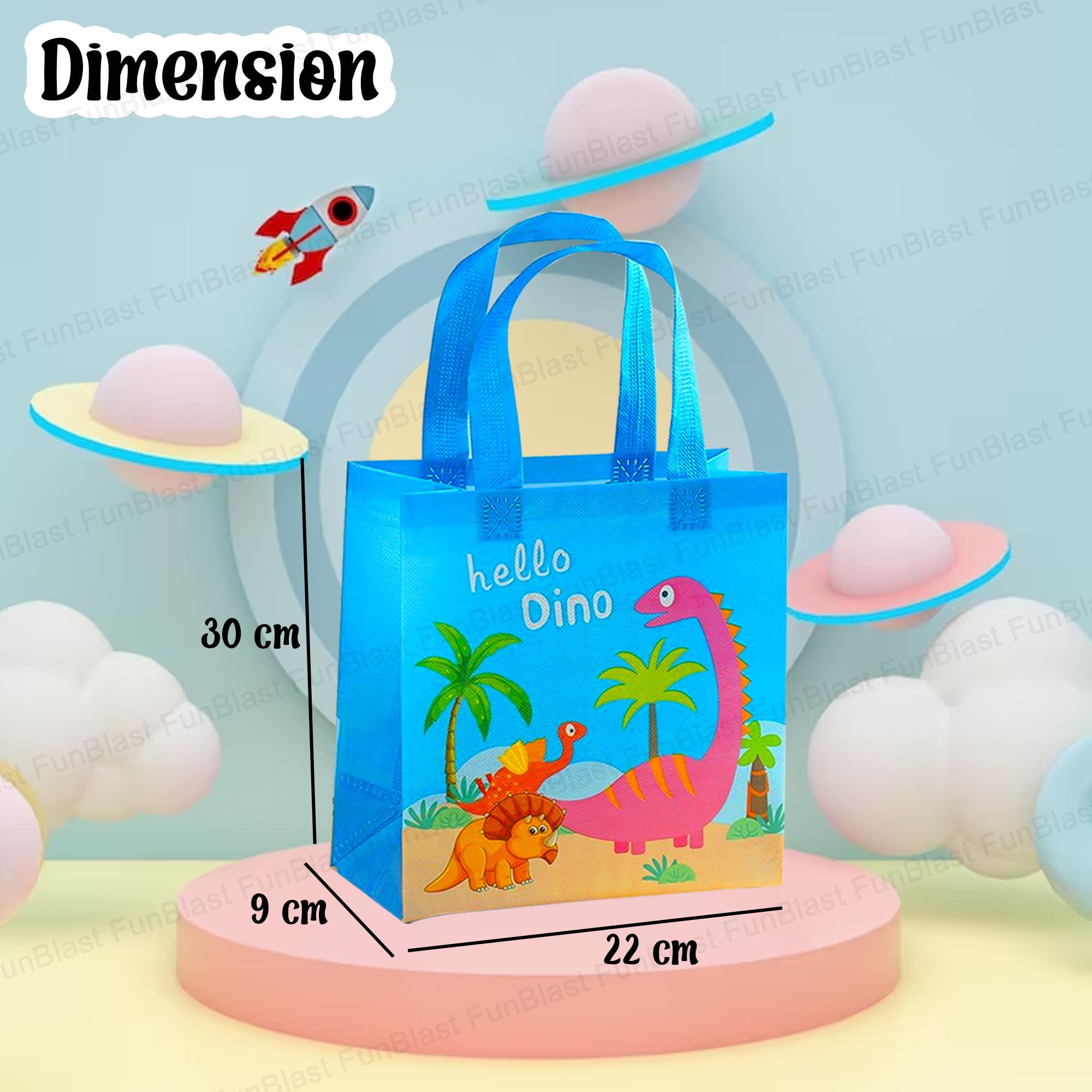 FunBlast 12-Pack Dinosaur Themed Reusable Drawstring Gift Bags - Non-Woven Party Favor Bags for Birthdays, Goodie Bags, Return Gifts & Everyday Use - Perfect for Kids Parties, School Events & Holiday Gifting