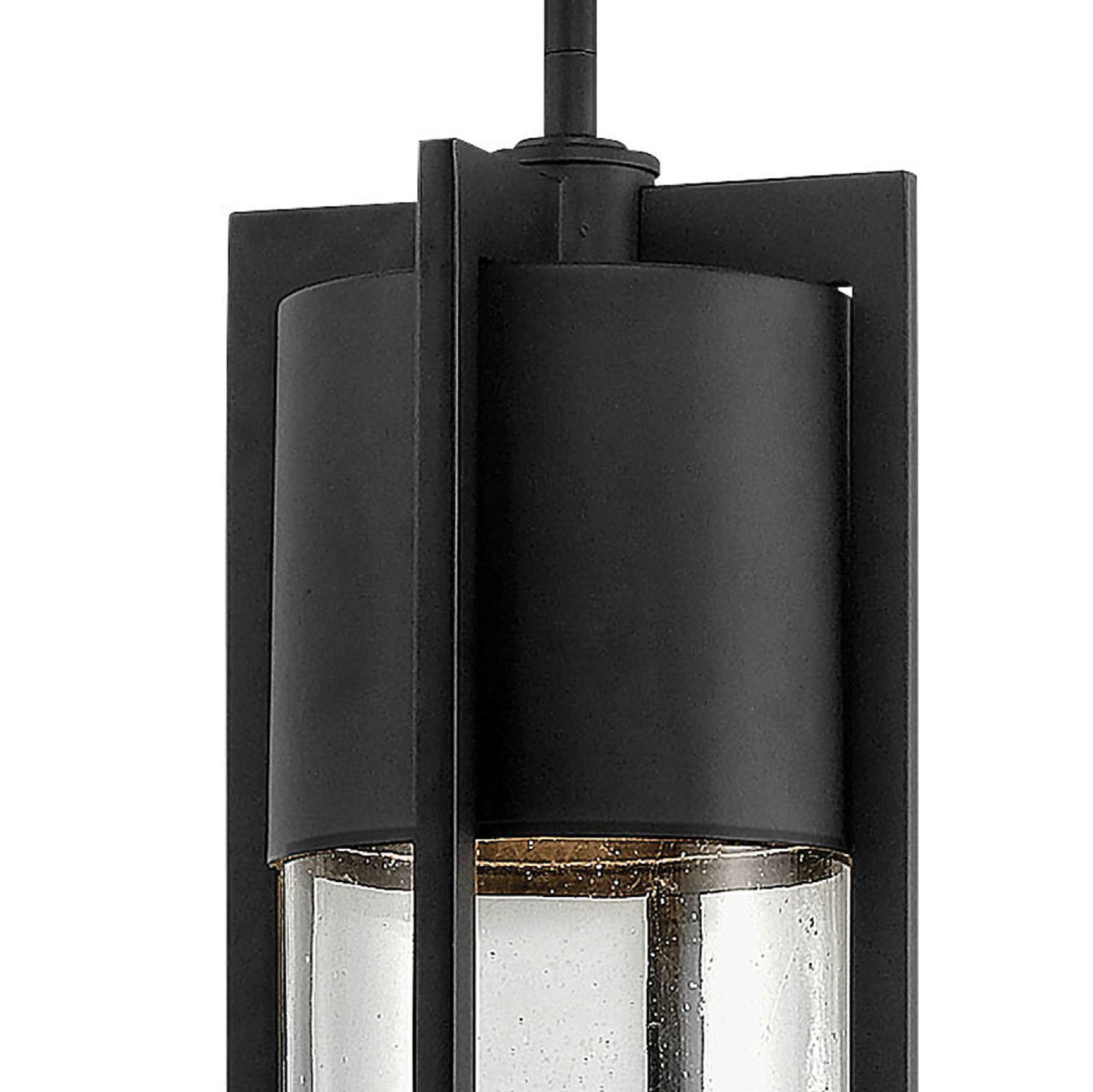 Hinkley Shelter Large Outdoor Hanging Lantern - Dark Sky Approved, 1-Light Cylinder Aluminum Fixture with Clear Seedy Glass & Included Bulb - Black Finish - Perfect for Porch, Patio, Garden & Backyard Lighting