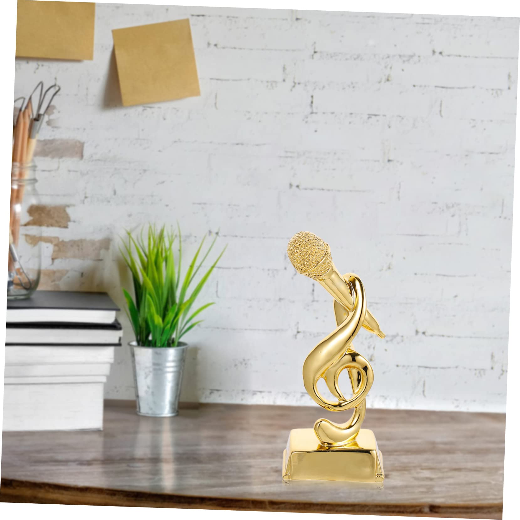 Kisangel 3-Piece Golden Resin Music Trophy Set - Children's Microphone & Note Award Trophies for Singing Contests, School Performances & Party Decorations