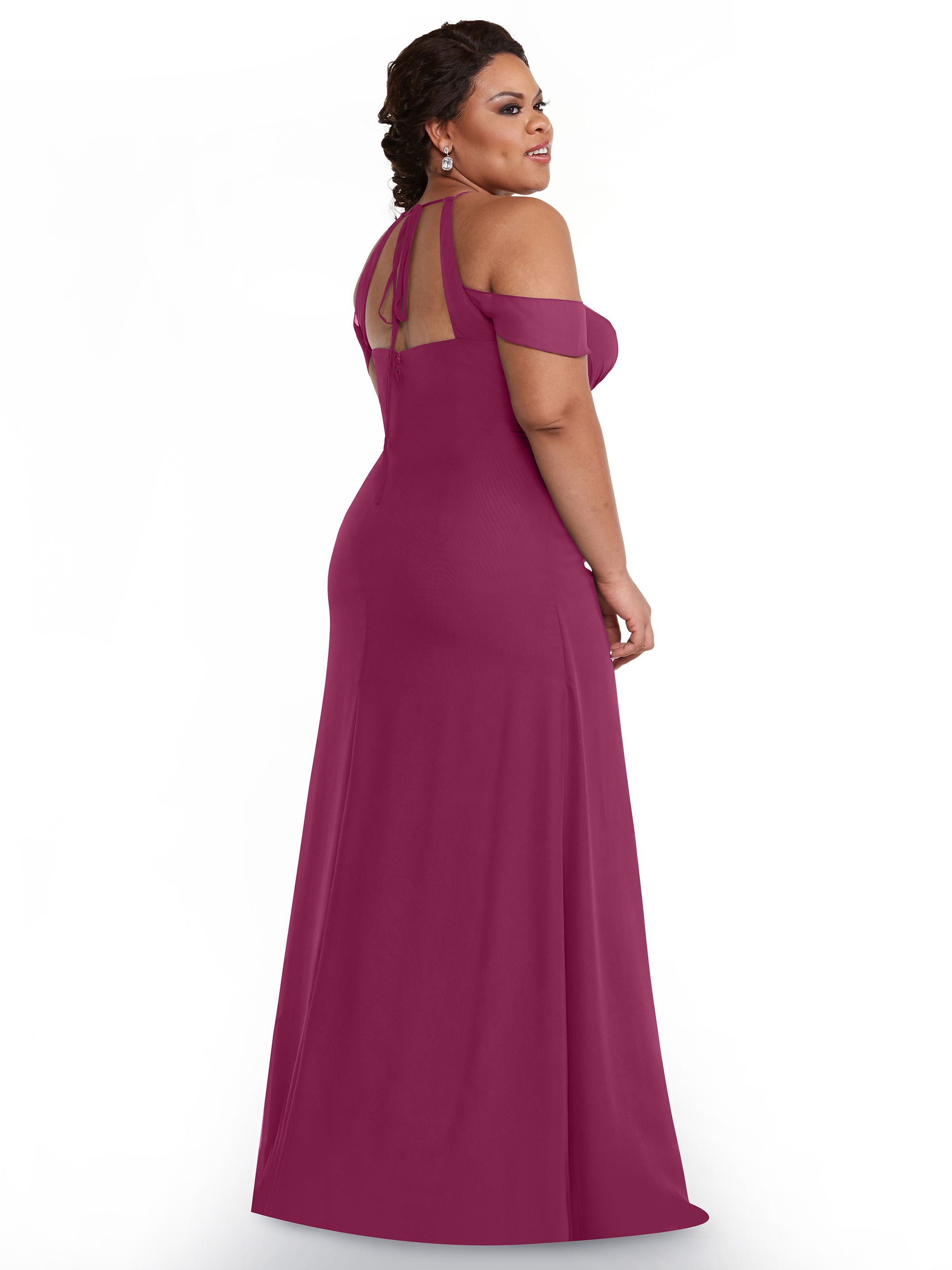 Elegant Off-The-Shoulder Chiffon Bridesmaid Dress with Halter Neckline - Perfect for Weddings, Formal Events & Special Occasions