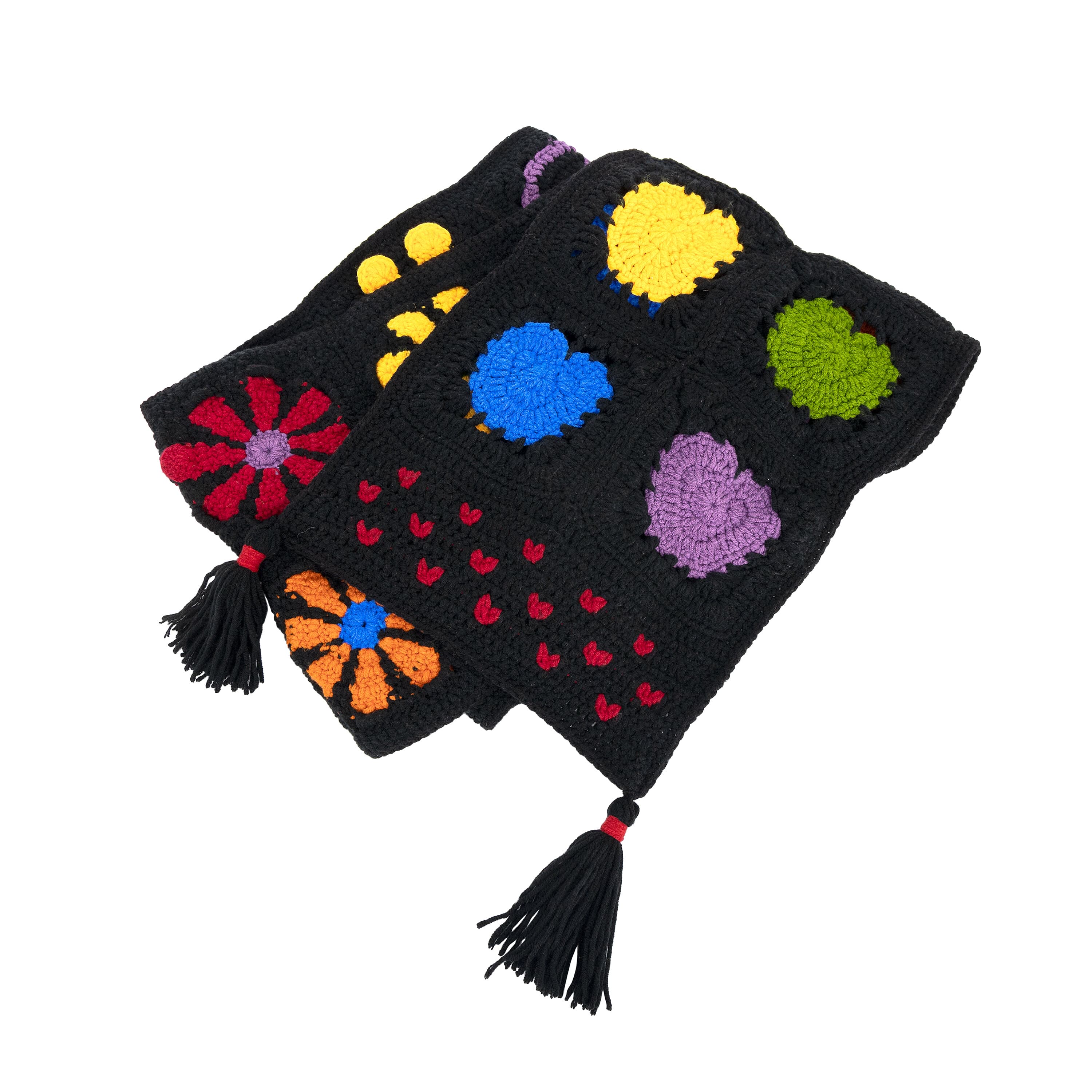 Hand Crochet Black Peace and Love Cozy Scarf - Warm Winter Fashion Accessory for Women & Men - Perfect for Cold Weather, Outdoor Activities, and Gift Giving