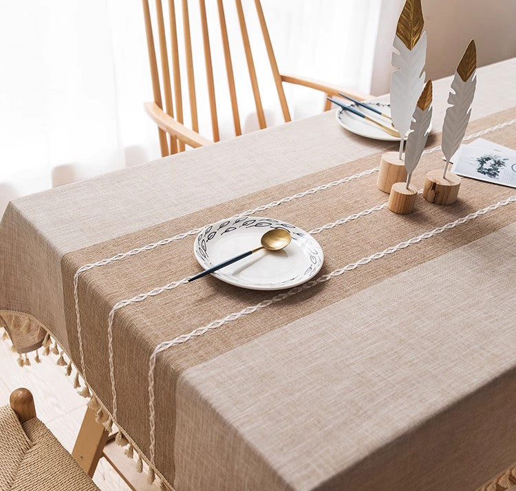 Farmhouse Cotton and Linen Tablecloth - Rectangular & Oval Table Cover for Kitchen & Dining Room - Washable & Durable Modern Tablecloth for Everyday Use & Special Occasions