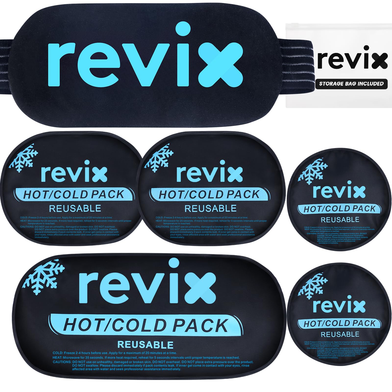 REVIX Reusable Hot and Cold Therapy Gel Ice Packs for Injuries - 5-Piece Set for Joint & Muscle Pain Relief, Post-Workout Recovery - Flexible Cooling Pads for Knees, Back, Arms, Neck - Perfect for Sports Injuries, Arthritis & Post-Surgery Care