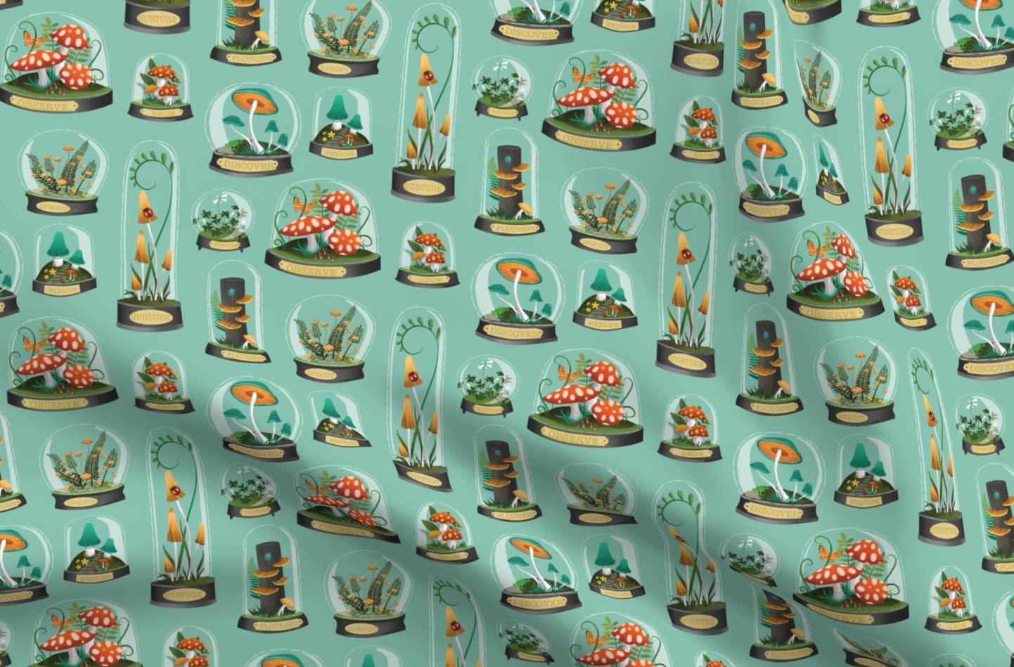 Mushroom Woodland Terrarium Printed Minky Fabric Fat Quarter - Soft Plush Fabric for Sewing Baby Blankets, Quilt Backing & DIY Crafts - Perfect for Nursery Decor, Kids Room & Gift Making