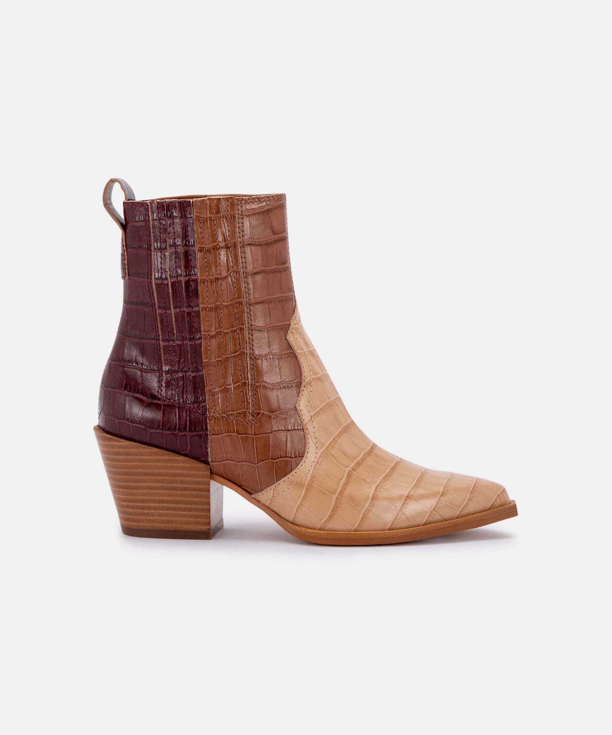 SERNA Women's Brown Multi Crocodile Print Leather Booties - Stylish Ankle Boots for Fall & Winter Fashion, Office & Casual Outfits