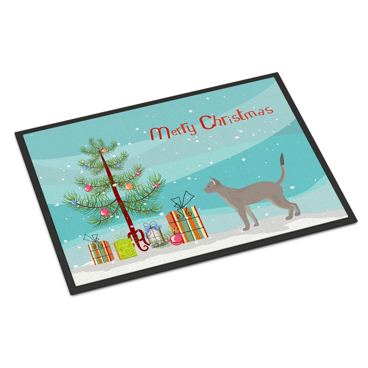 Blue Abyssinian Cat Christmas Doormat - Non-Slip Holiday Welcome Mat for Front Door Decor, Perfect for Christmas Entryway & Festive Home Decor