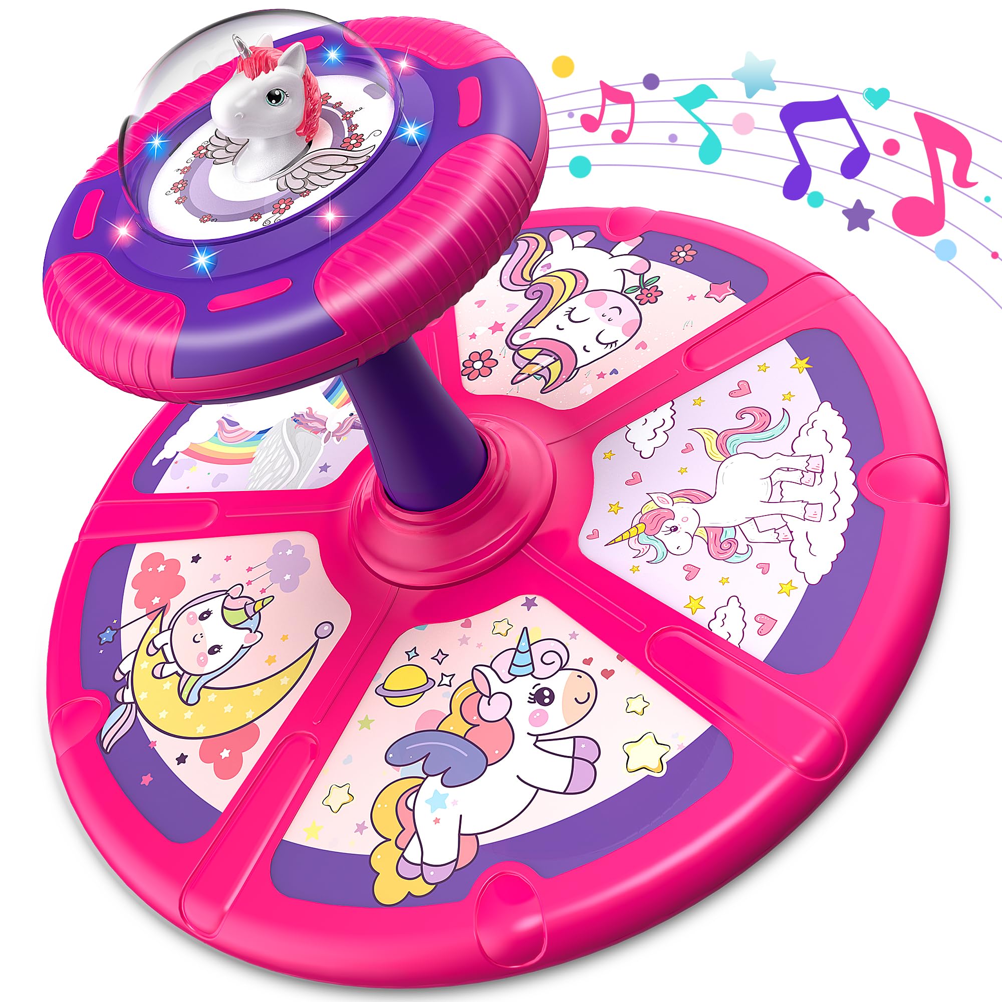 Flooyes Unicorn Sit and Spin Toy for Toddlers 1-3 Years Old - LED Light & Music 360° Rotating Ride-On Toy - Best Birthday Gift for 2-4 Year Old Girls - Perfect for Indoor Play, Preschool Activity & Toddler Entertainment