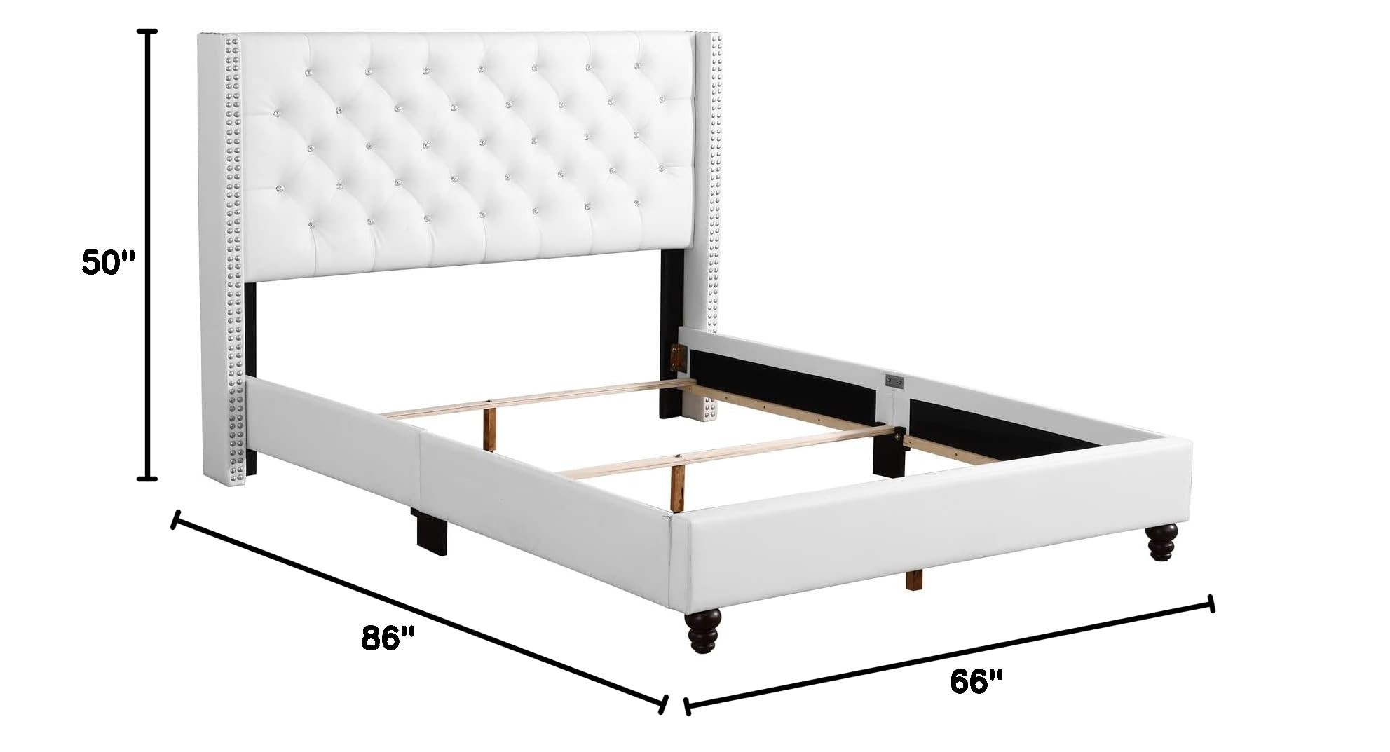 Glory Furniture Julie White Faux Leather Upholstered Queen Size Bed Frame - Perfect for Modern Bedroom & Guest Room Decor