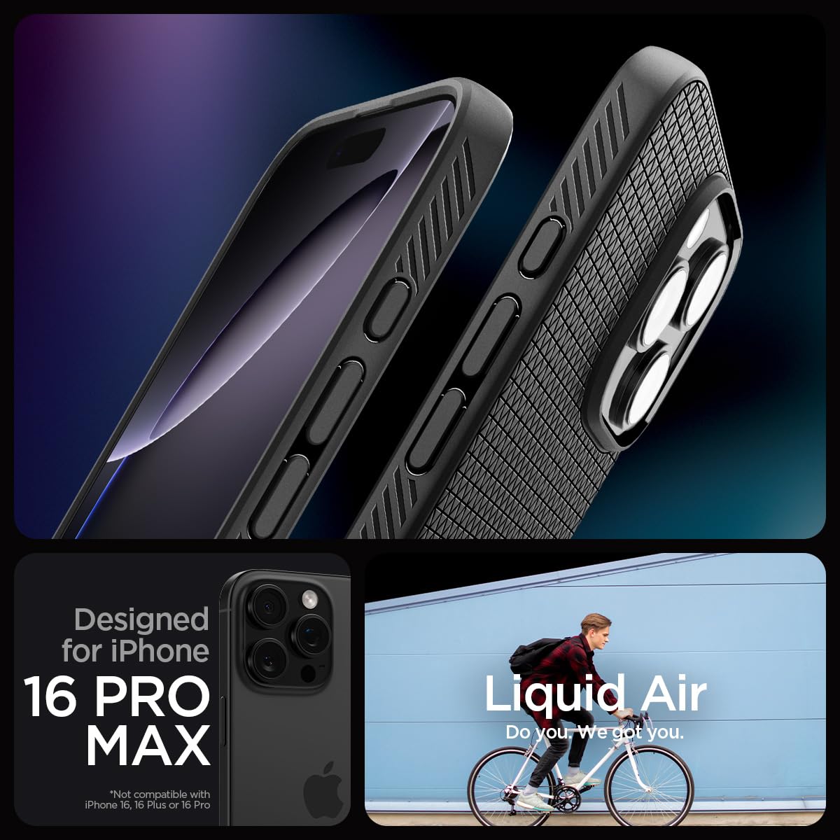 Spigen Liquid Air Armor Case for iPhone 16 Pro Max (2024) - Slim Matte Black Protective Cover | Shockproof & Scratch Resistant | Perfect for Work, Travel & Outdoor Activities