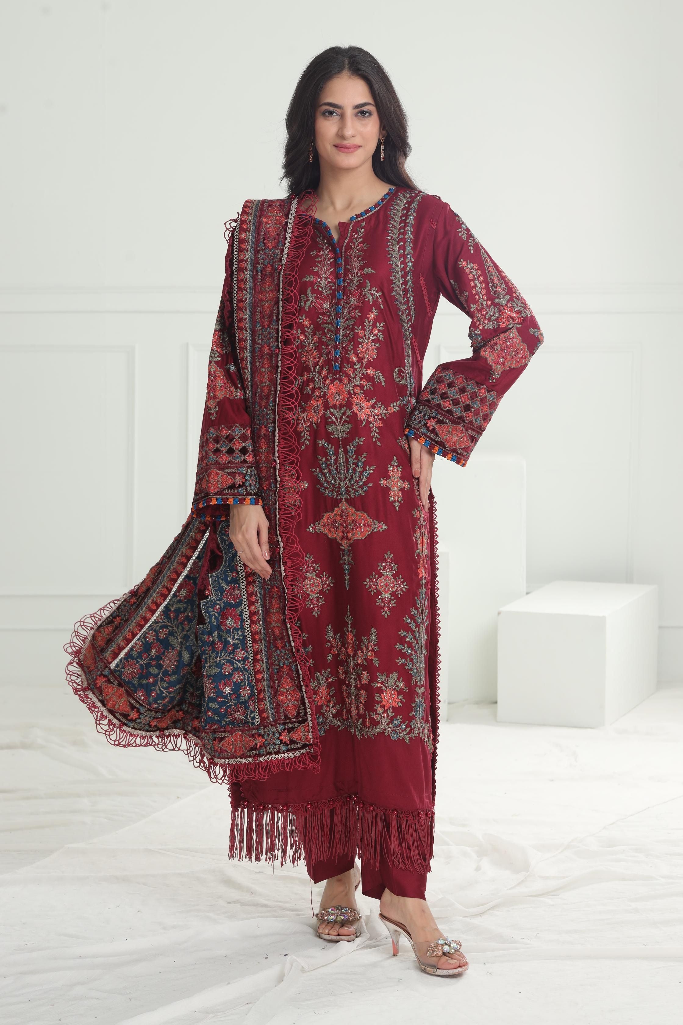 Maria B Winter Luxe Stitched Design 10 - Premium Embroidered Women's Fashion for Holiday Parties & Special Occasions