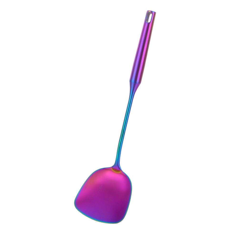 BuyGo Stainless Steel Turner Wok Spatula - Heat-Resistant Rainbow Kitchen Utensil for Cooking, Flipping & Pressing - Ergonomic Handle, Dishwasher Safe - Perfect for Stir Fry, Pancakes & Grilling
