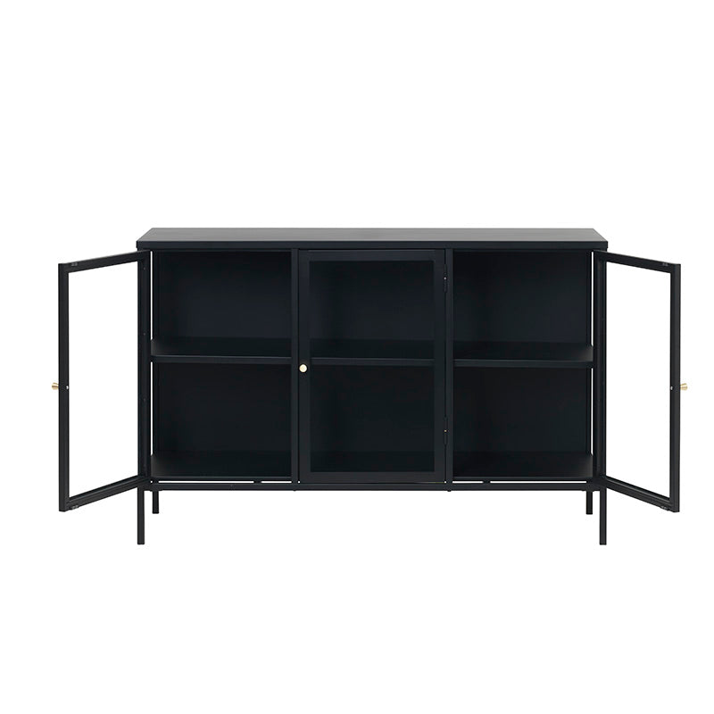 Stylish CARMEL 3 Glass Door Sideboard Buffet Cabinet - 132cm Modern Black Storage Console for Dining Room, Living Room & Entryway - Perfect for Displaying China, Storing Linens & Home Organization