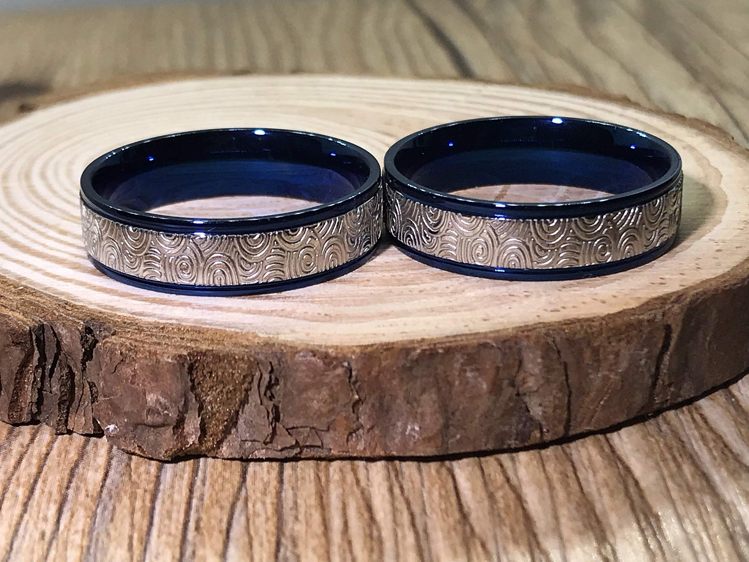 Handmade Titanium Wedding Bands for Couples - His and His Blue Matching Rings Set, Anniversary Rings for Men - Perfect for Weddings, Engagements & Romantic Gifts