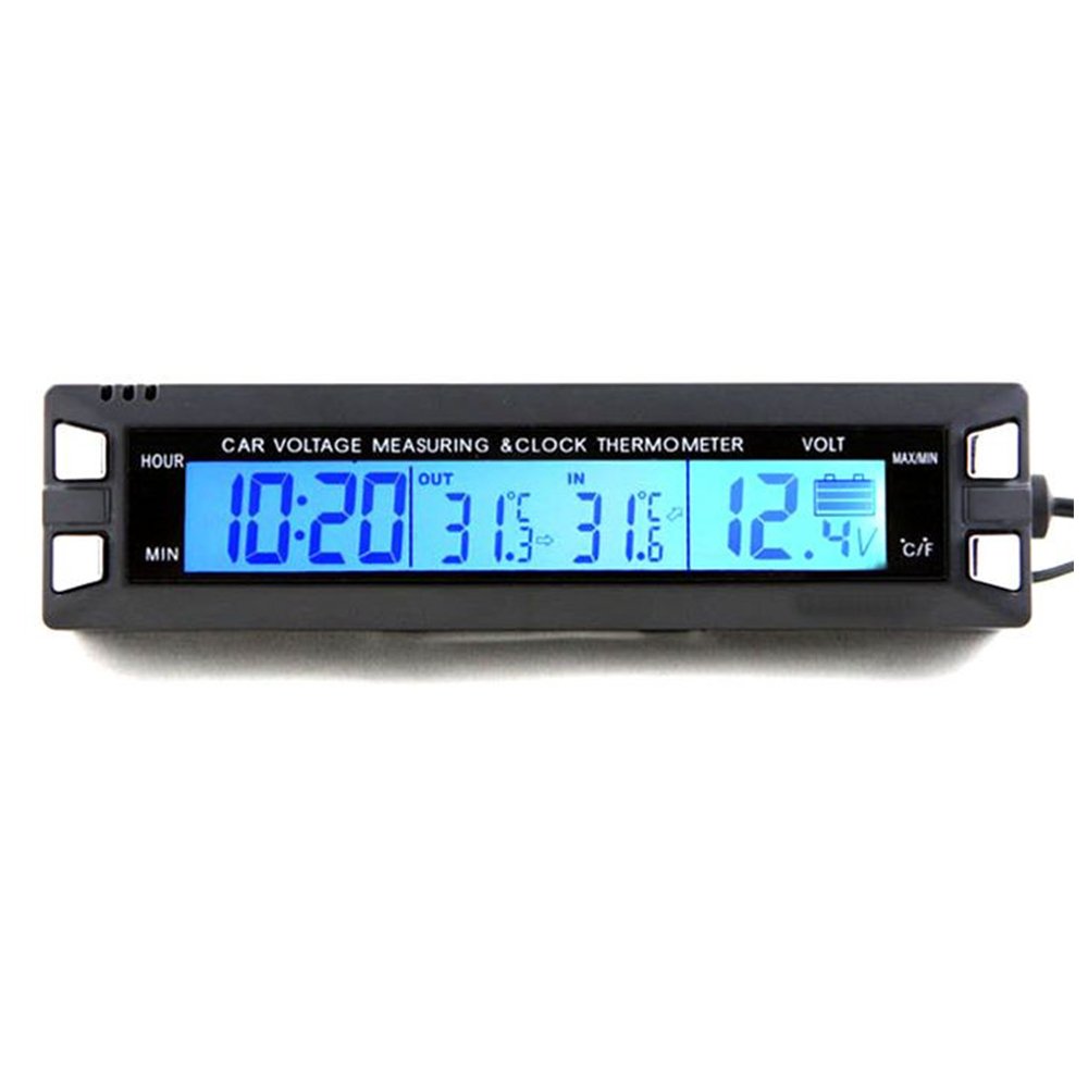 3-in-1 Multifunctional Car Accessory with Digital Clock, Thermometer & Voltmeter - Monitor Interior/Exterior Temperature & Battery Voltage with Alarm - Perfect for Road Trips & Winter Driving Safety