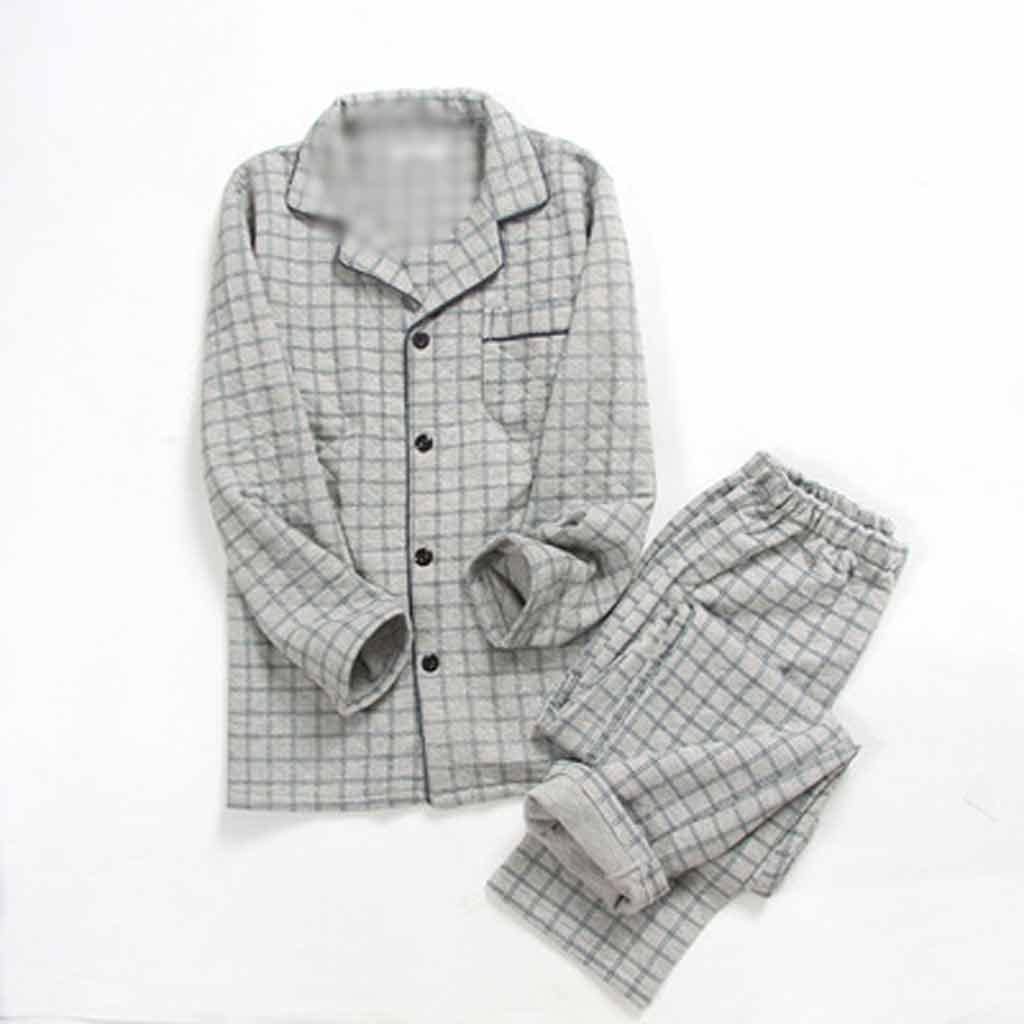 GRETD Men's Cotton Pajama Set - Soft Long Sleeve Winter Sleepwear for Men, Striped & Solid Color Options, Plus Size Loungewear for Home & Travel (A Color, Large Size) - Perfect for Cozy Nights, Relaxing at Home & Holiday Gifts