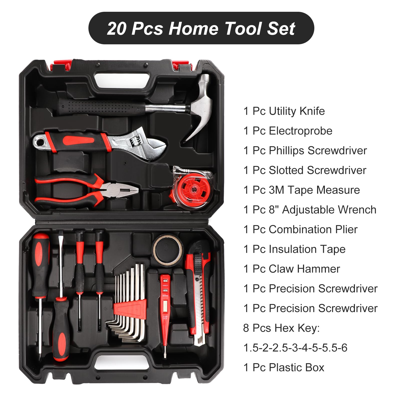Portable Tool Box Set - 32-Piece Basic Repair Hand Tools Kit with Storage Case for Mechanics, DIY Home Improvement & Auto Repair | Perfect for Garage, Workshop & On-the-Go Fixes