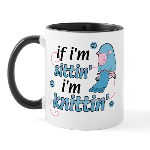 White/Black Inside - Knitting Sitting Sheep Mug