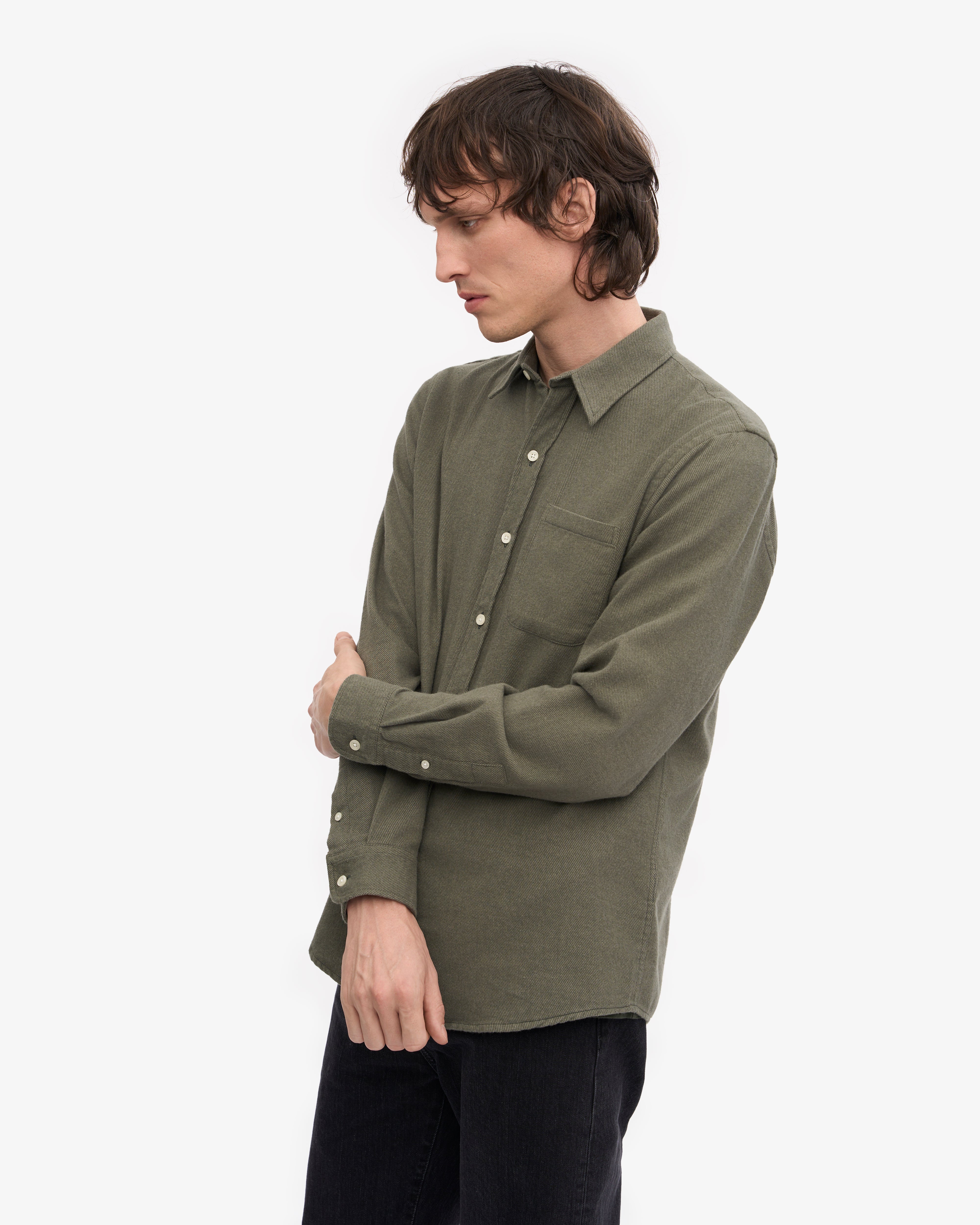 Organic Flannel Shirt for Men - Soft 100% Cotton Plaid Button Down Shirt in Dusty Olive - Perfect for Outdoor Camping, Hiking and Casual Wear