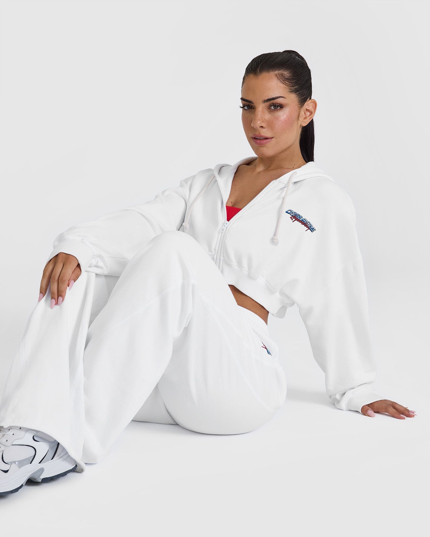 Raw Lounge Crop Zip Through Graphic Hoodie for Women | White | Casual Streetwear & Loungewear for Everyday Comfort