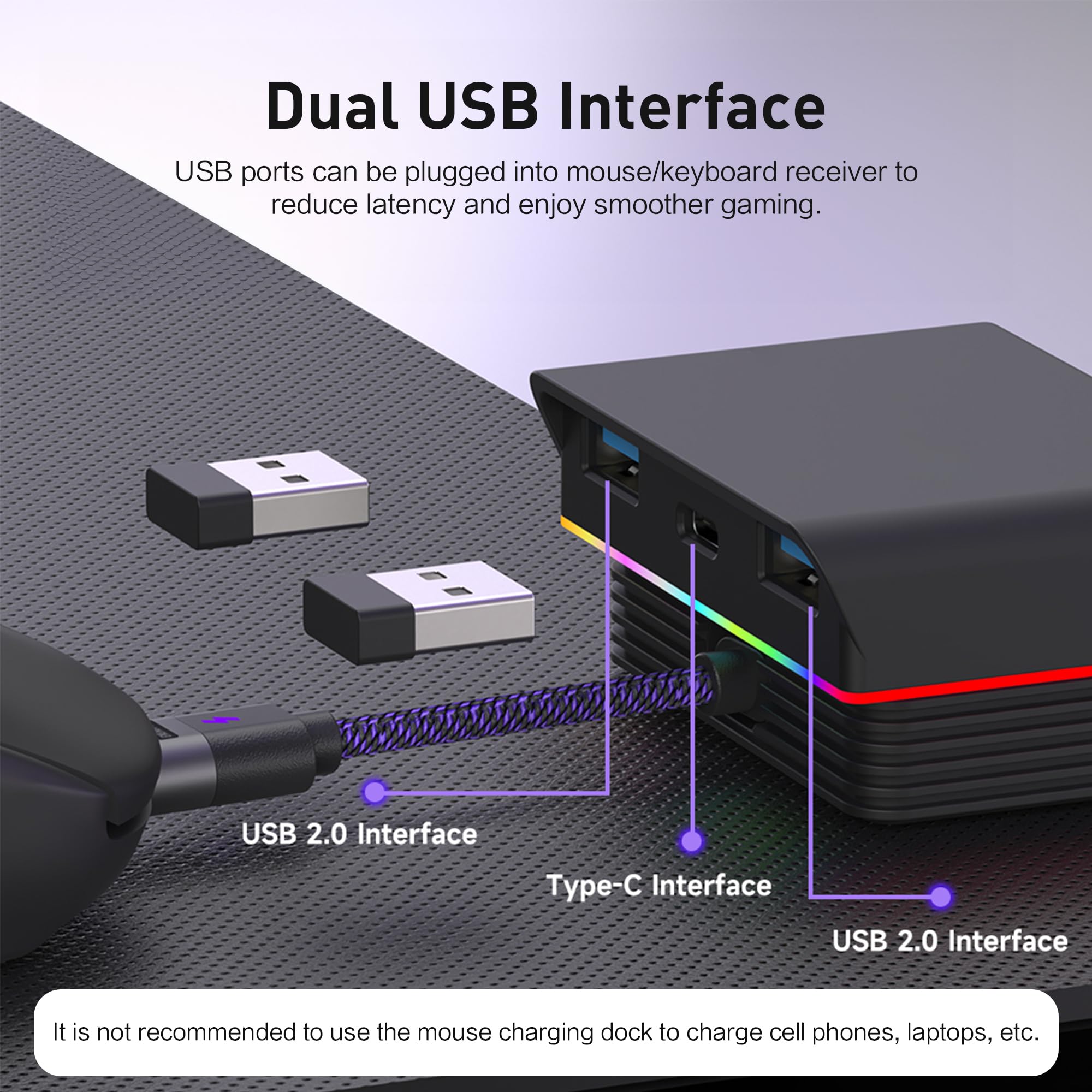 Wireless Magnetic Charging Dock for Logitech G Pro X Superlight 2 & Razer Viper V3 Pro (2024) - Universal USB-C RGB Gaming Mouse Charger with Desktop Stand | Perfect for Gaming Setup, Office Workstation & Man Cave Accessories
