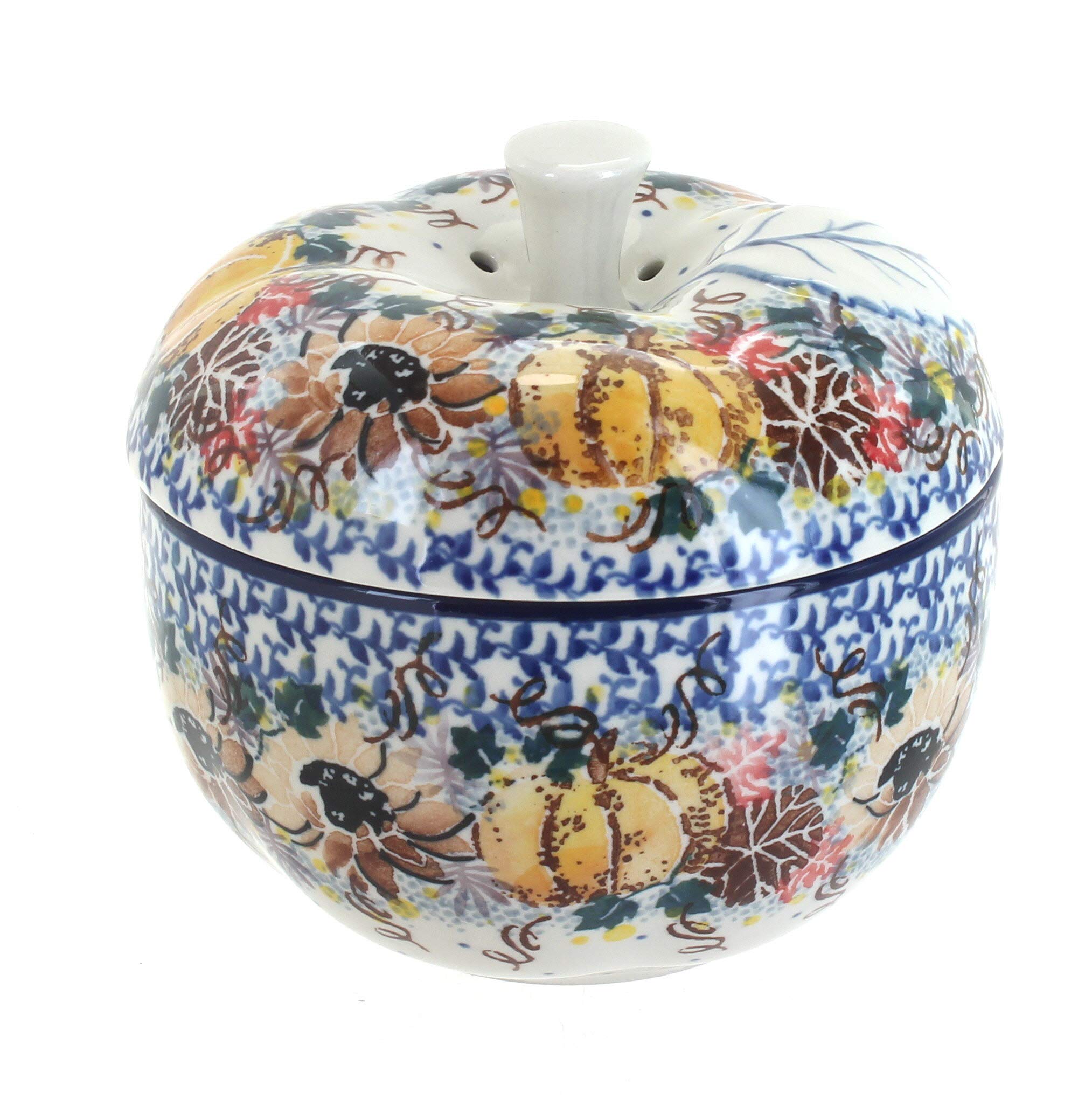Blue Rose Polish Pottery Harvest Bounty Apple Baker - Handmade Ceramic Pie Dish for Baking, Serving & Decorating - Perfect for Thanksgiving, Christmas & Holiday Desserts