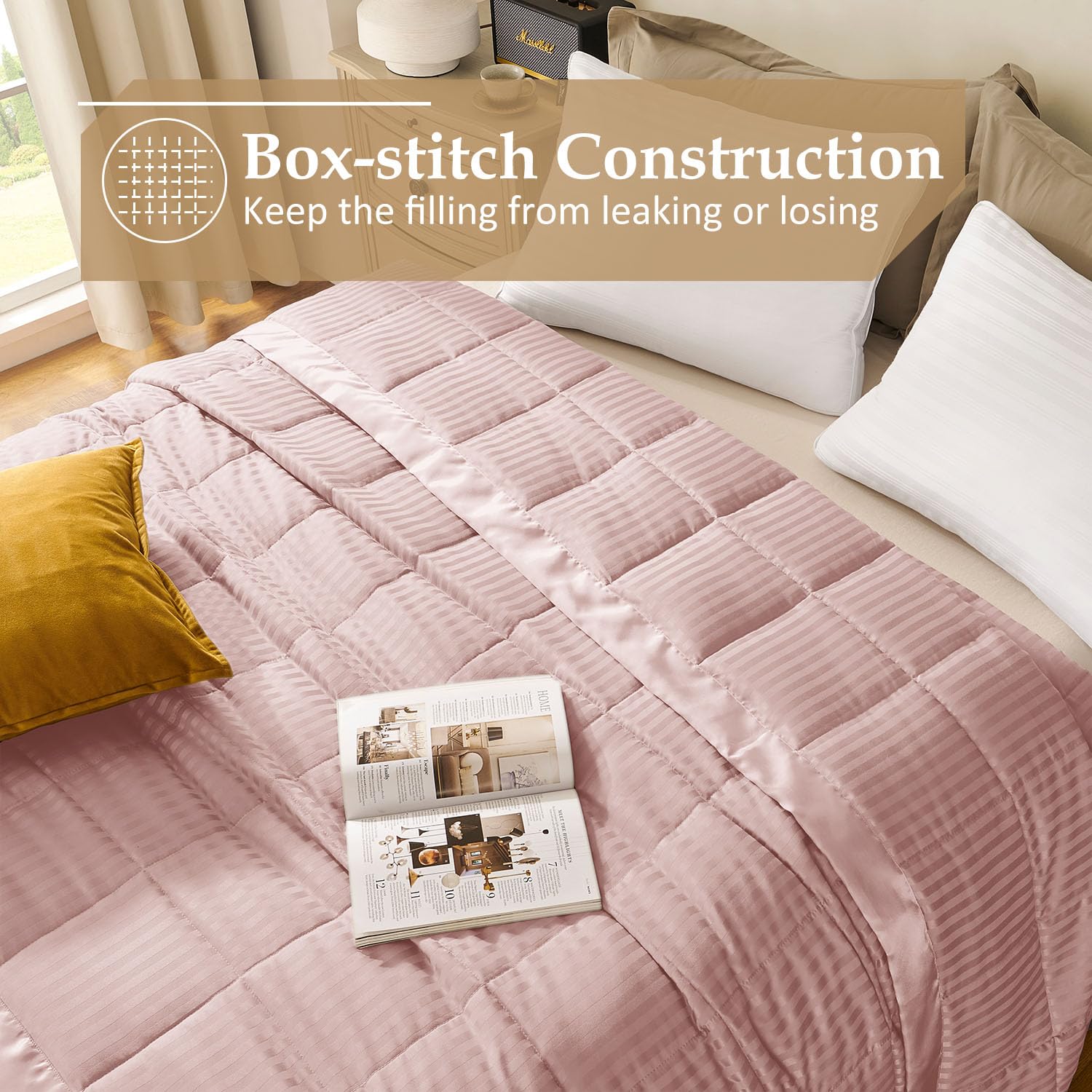 Premium Downluxe King Size Blanket with Satin Trim - Lightweight Down Alternative Comforter for All Seasons | Machine Washable | Soft Baby Pink (90x108 Inches) - Perfect for Bedroom, Guest Room, and Cozy Sofa Lounging