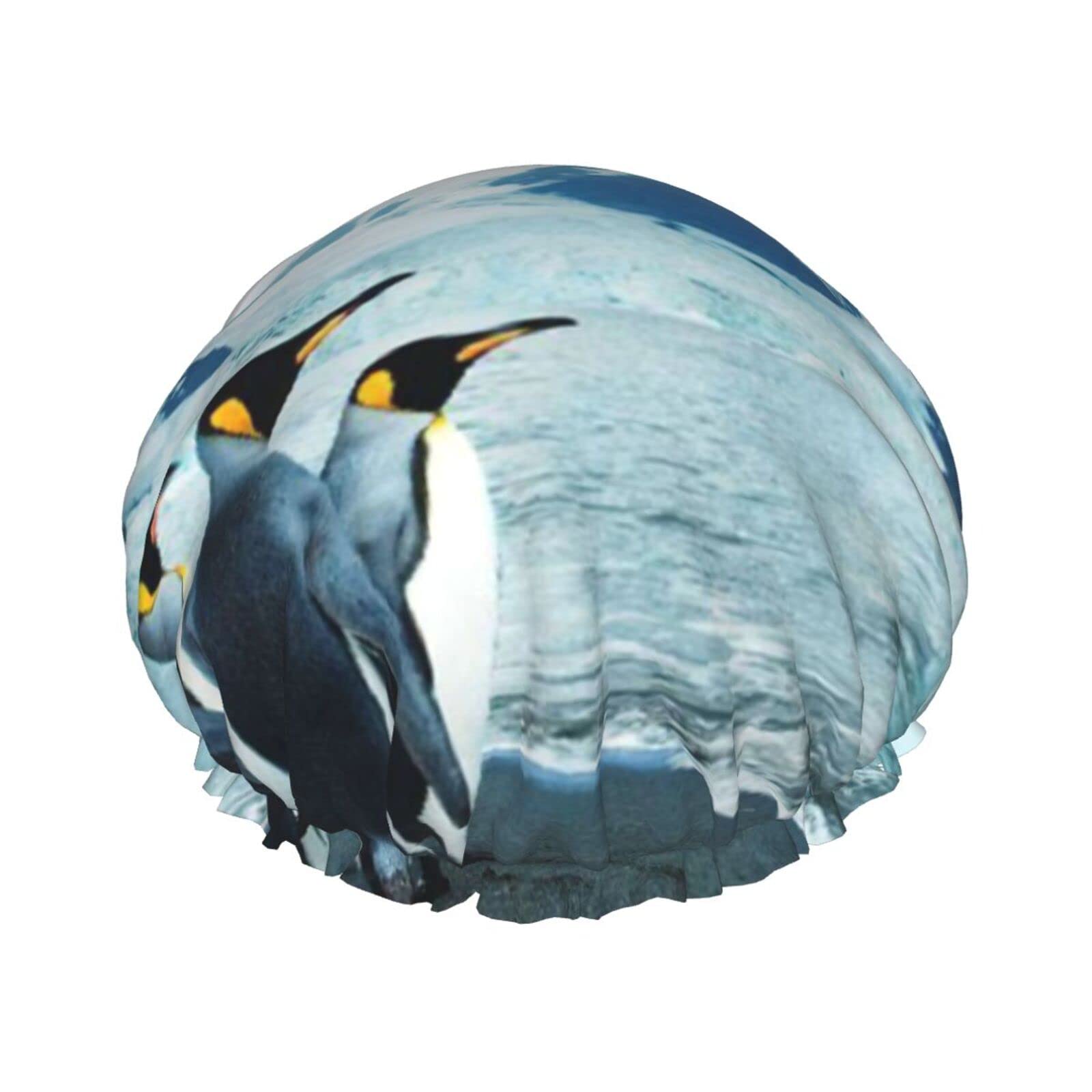 Waterproof Reusable Shower Cap for Women - Cute Penguin Design Bathing Hair Cover - Perfect for Shower, Spa & Swimming (2-Pack)
