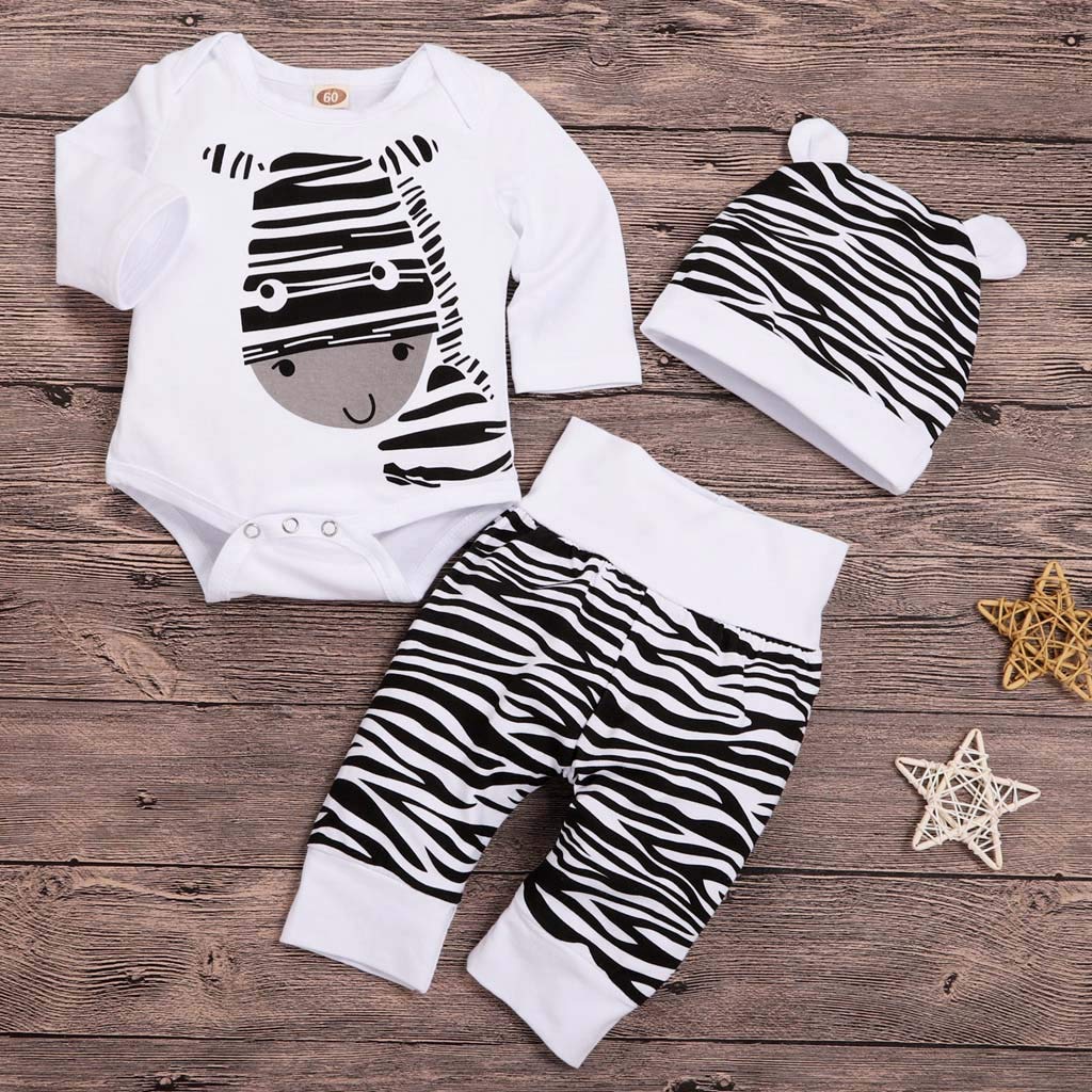 Unisex Baby Clothes Set - 3PCS Zebra Cartoon Cotton Long Sleeve Top, Pants & Hat for Newborns 6-12 Months | Soft & Comfortable Infant Outfits for Boys & Girls | Perfect for Daily Wear, Photo Shoots & Special Occasions
