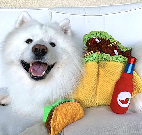 TONBO Cute Food Plush Dog Toys - Soft & Durable Taco Tuesday Combo for Small & Medium Dogs - Perfect for Chewing, Cuddling & Playtime at Home or Outdoors