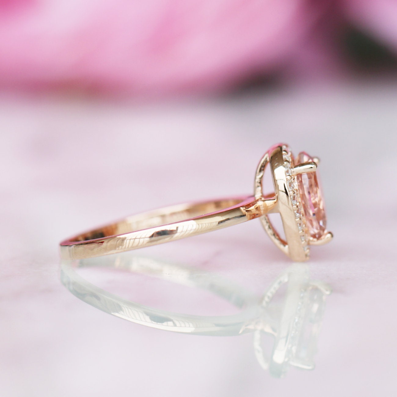 14K Rose Gold Vermeil Camila Morganite Ring – Elegant Jewelry for Women, Perfect for Weddings, Anniversaries & Special Occasions