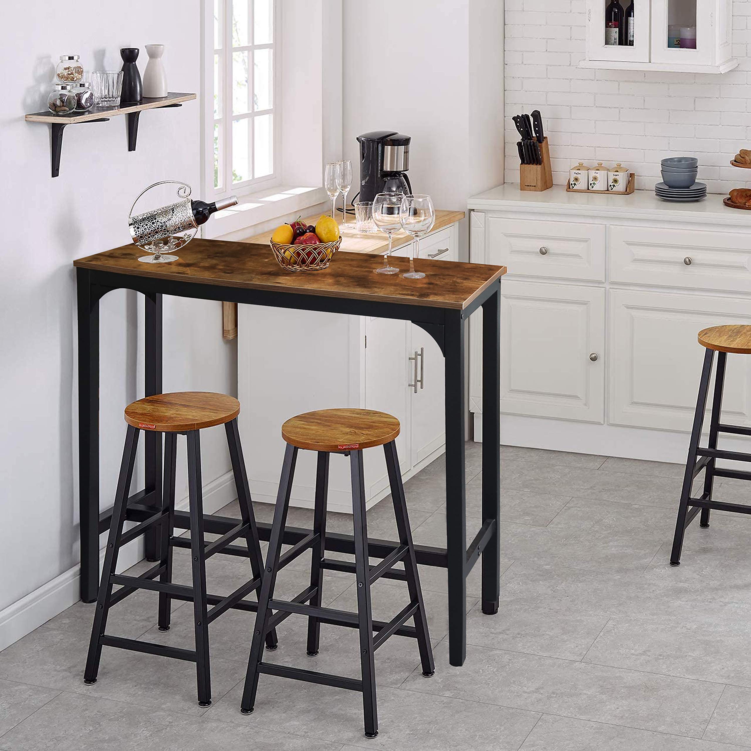 VEIKOU 47'' Adjustable Height Industrial Bar Table - Rustic Brown Metal Frame Pub Table for Kitchen, Dining Room & Outdoor Use - Sturdy High Top Table for Home & Commercial Spaces