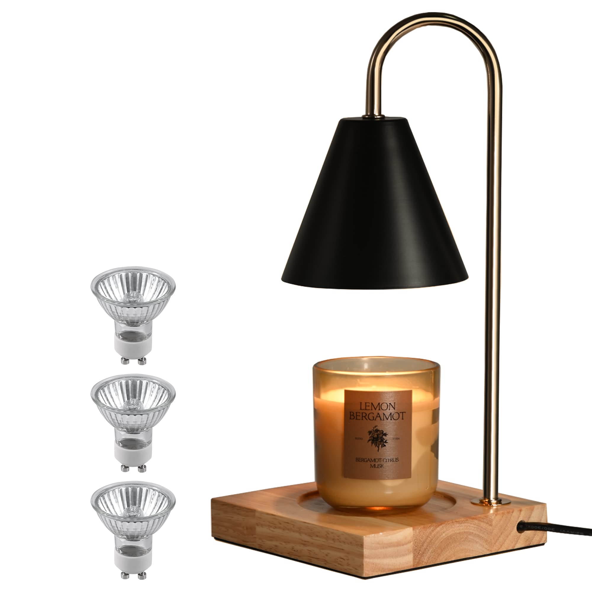 Electric Candle Warmer Lamp with Timer & Auto Shut Off - 3 Bulbs Jar Candle Melter for Home Decor, Aromatherapy & Relaxation - Perfect for Bedroom, Living Room & Spa (Black)
