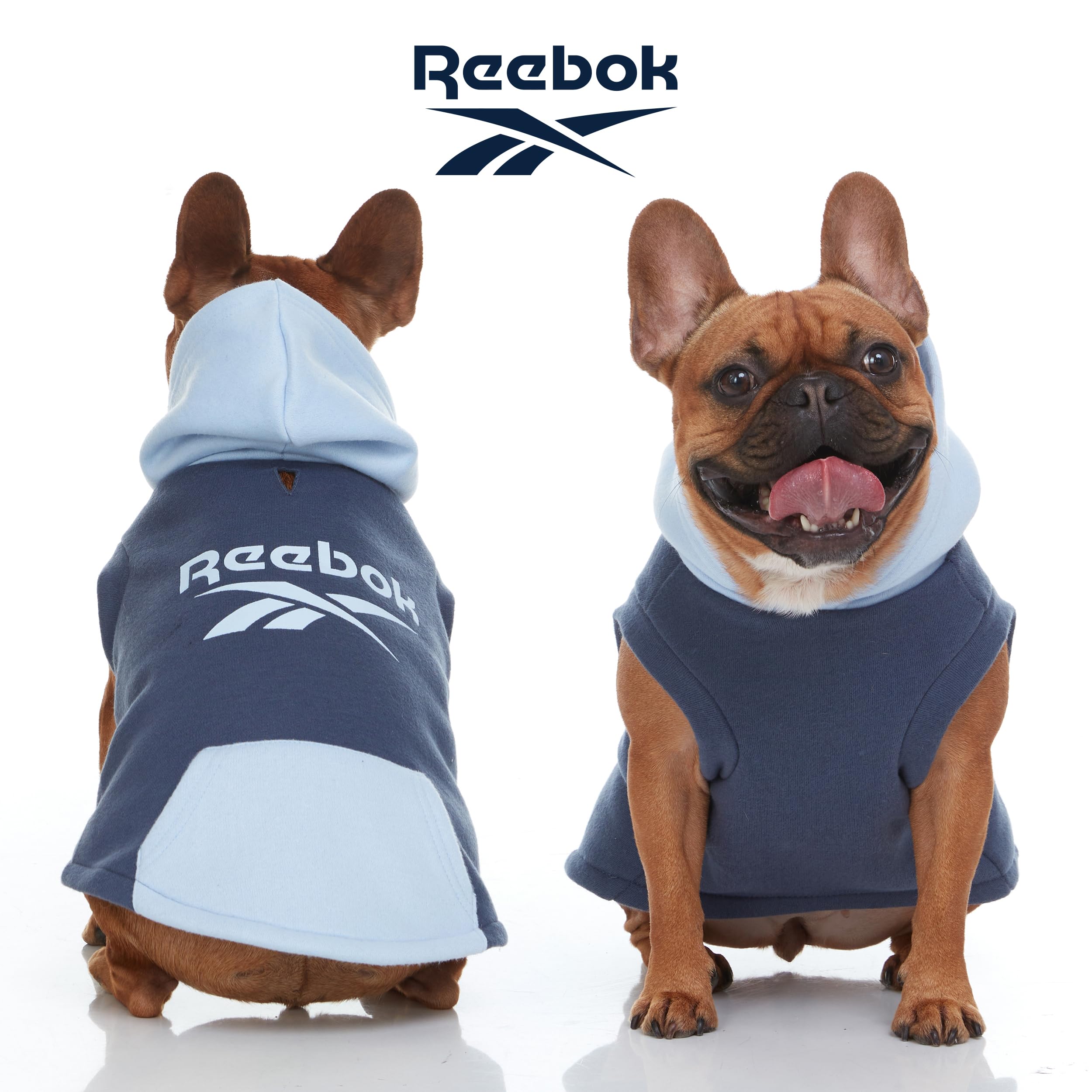 Reebok Fleece Dog Hoodie with Leash Hole - Warm Winter Dog Sweater for Small, Medium & Large Dogs | Cozy Pullover Hooded Sweatshirt for Fall & Christmas | Perfect for Outdoor Walks & Holiday Photos
