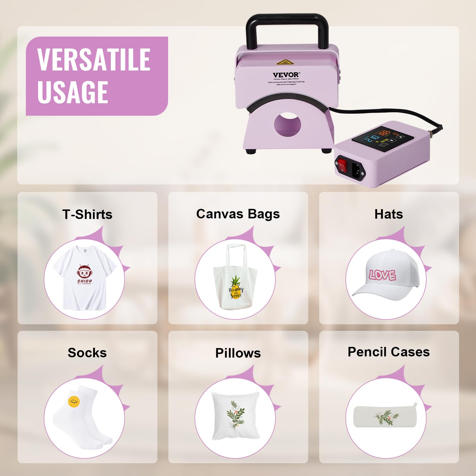 VEVOR Mini Hat Heat Press Machine for Caps with 5.9x3.15