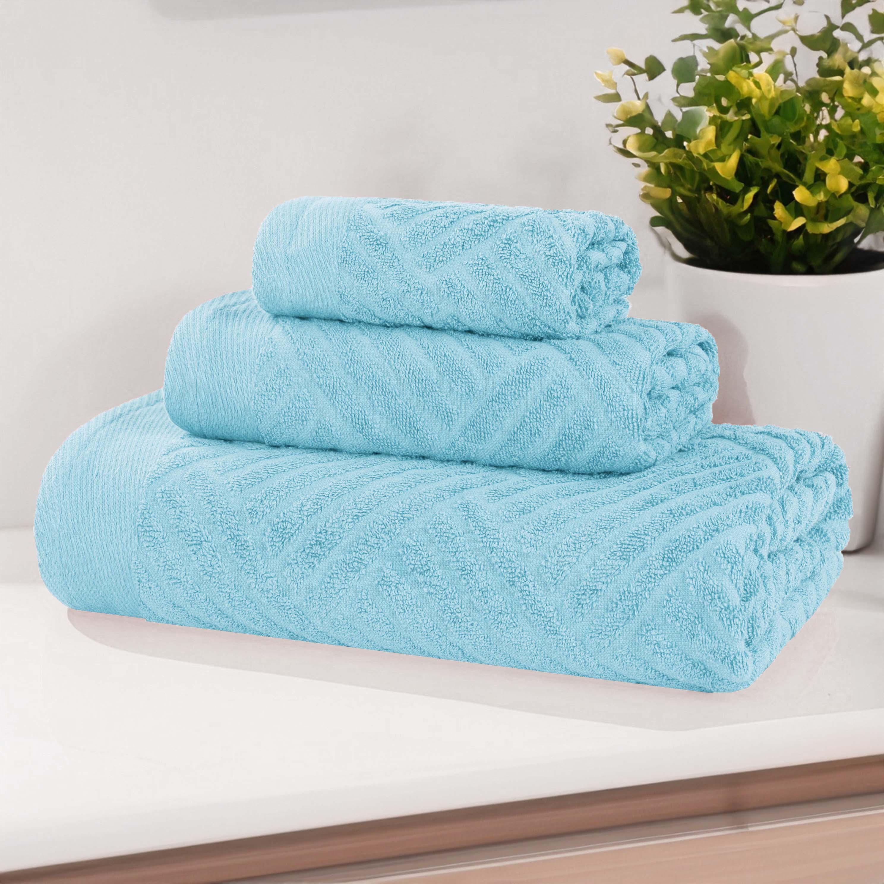 Premium Basketweave Jacquard Egyptian Cotton Towel Set - 3 Piece Plush Bath Towels for Spa, Bathroom & Luxury Home Decor - Medium Weight, Ultra Soft & Absorbent