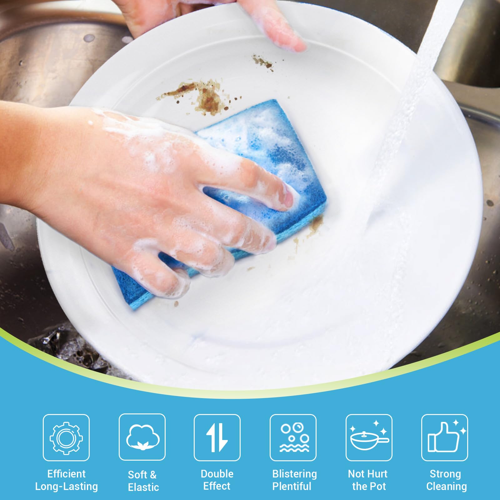 AIDEA Non-Scratch Kitchen Sponges (12-Pack) - Gentle Scrub Sponges for Dishes & Non-Stick Cookware - Fast Cleaning Without Scratches - Perfect for Kitchen, Bathroom & Household Cleaning - Ideal for Daily Dishwashing, Countertop Cleaning & Delicate Surface Care