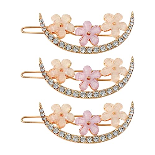 3 Pack Gold Rhinestone Flower Hair Clips for Women - Elegant Metal Hair Accessories for Parties, Weddings & Everyday Wear (One Size)