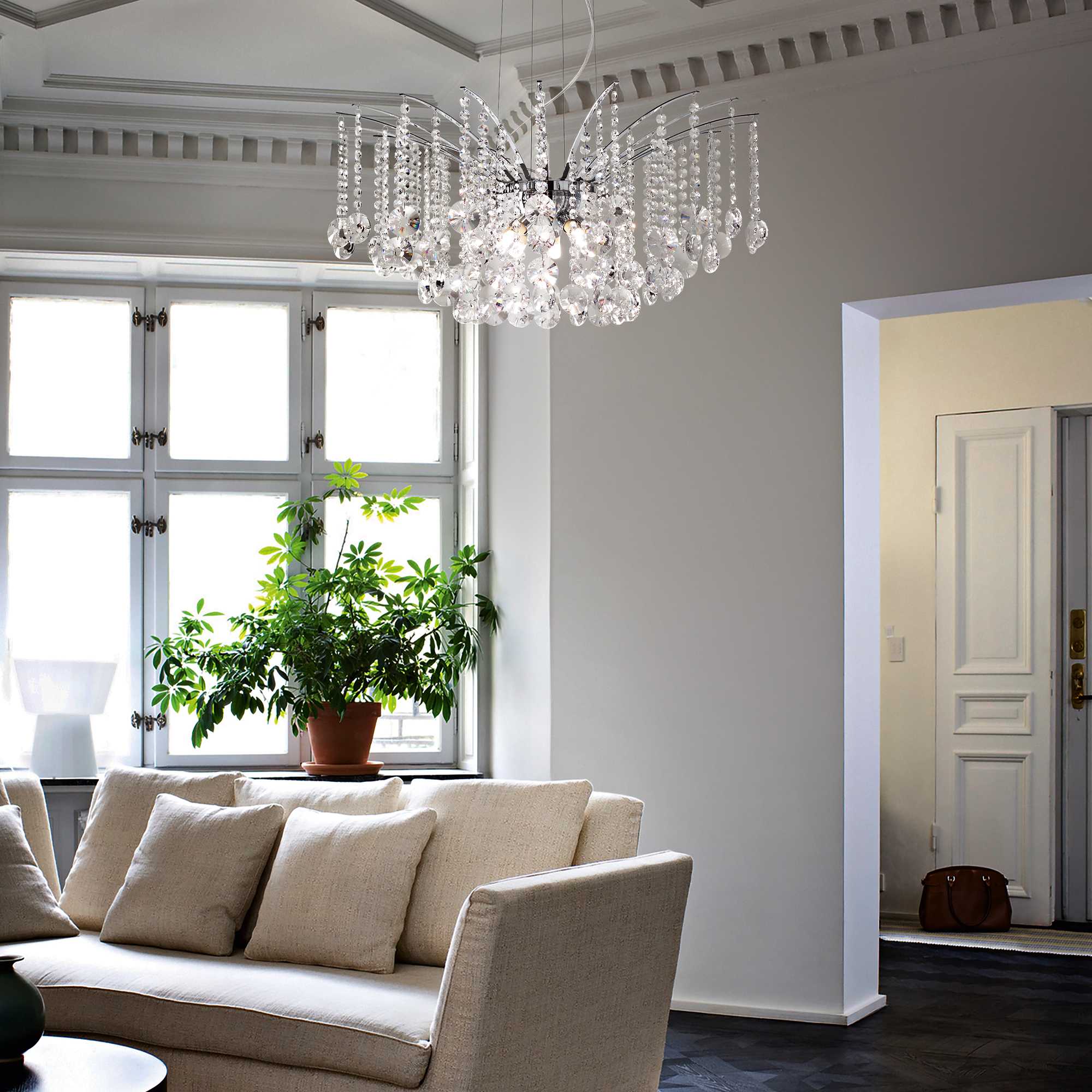Audi 77 8Lt Chandelier - Modern Chrome Finish Crystal Ceiling Light Fixture for Dining Room, Living Room & Bedroom