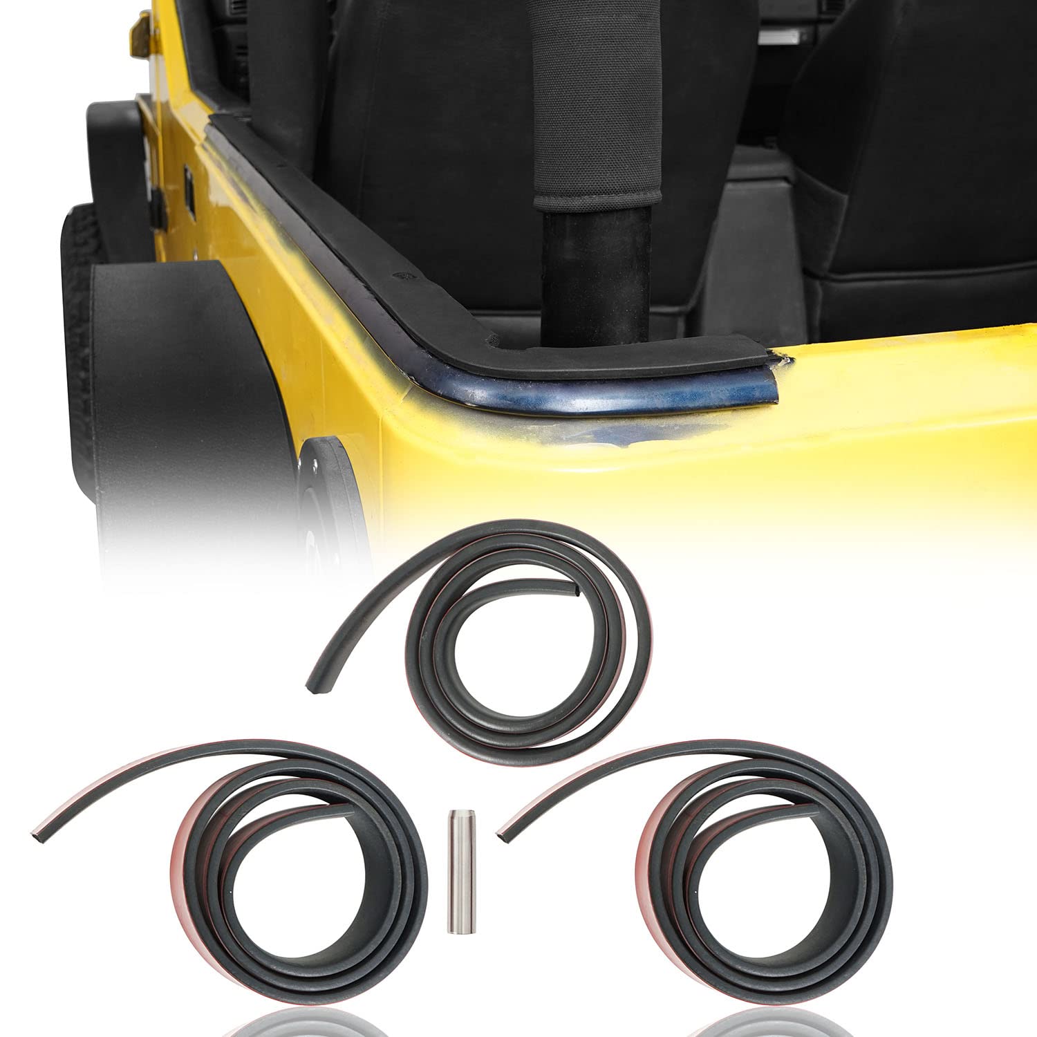 Hooke Road Wrangler Hardtop Seal Strip Kit for Jeep Wrangler TJ 1997-2006 - 3-Piece Weatherproofing Set to Reduce Wind Noise, Prevent Water Leaks & Stop Roof Rattling - Perfect for Off-Roading & Daily Commuting