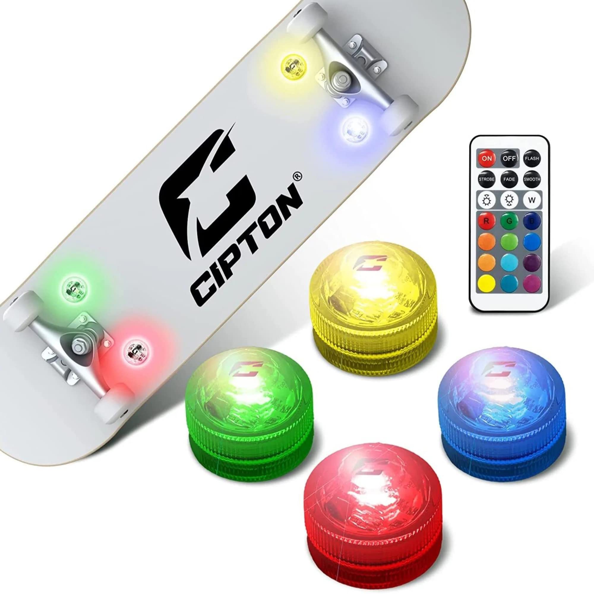 Multi-Color Changing LED Skateboard Lights - 4 Pack with Remote for Night Safety | Bright Deck Lights for Kids & Adults | Perfect for Night Riding, Skateboard Gifts & Outdoor Activities