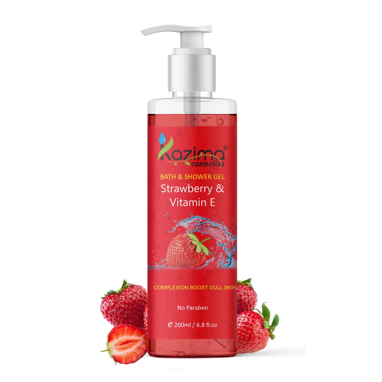 KAZIMA Luxury Bath & Shower Gel Set - Bergamot Vanilla, Strawberry Vitamin E, Orange Lemon Mint, Neem Tulsi (4 x 200ml) | Moisturizing Body Wash for Relaxation, Spa Day & Daily Skincare Routine