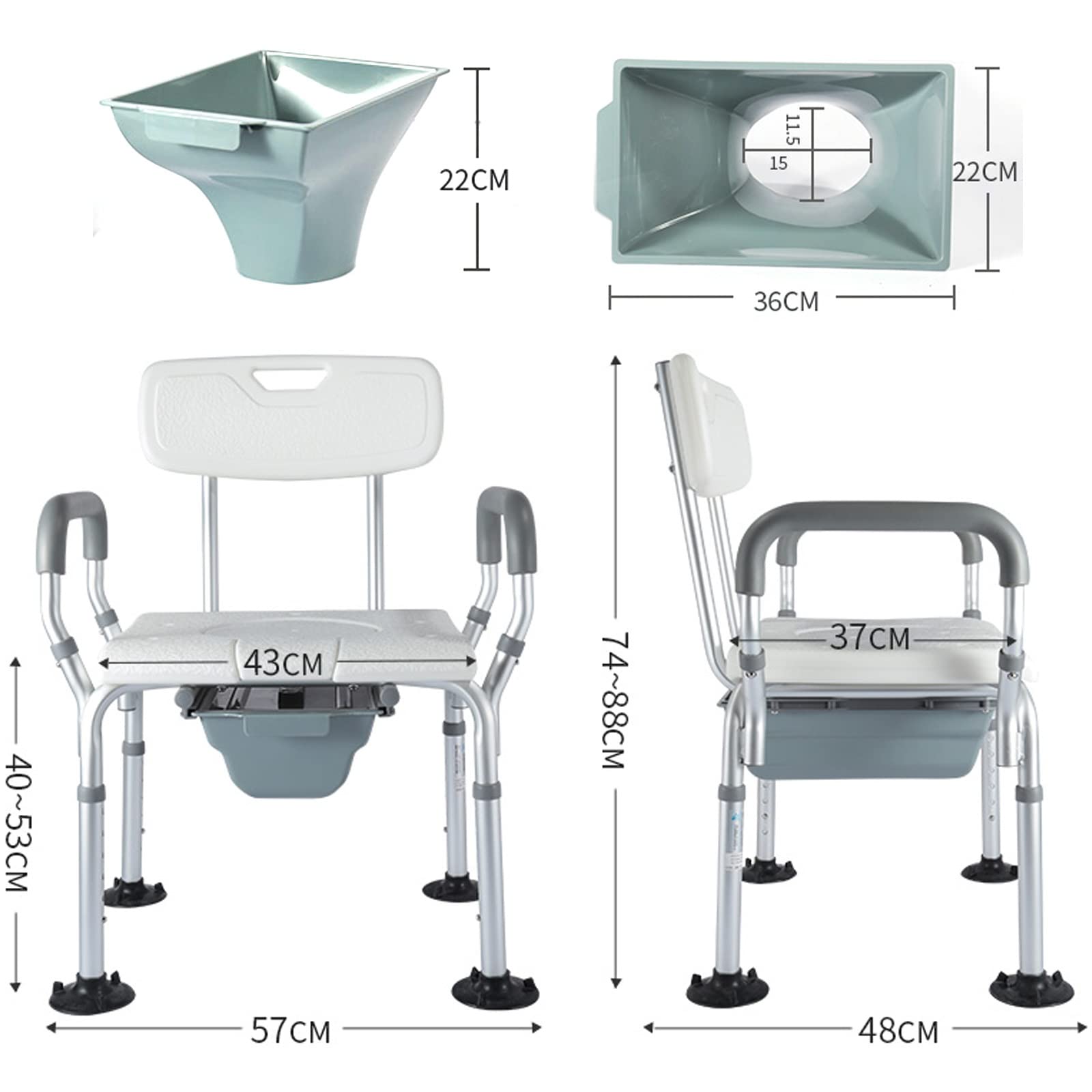 **Adjustable Shower Chair with Arms & Back for Elderly - Non-Slip Rubber Tips, Medical Bedside Commode & Raised Toilet Seat (3-in-1) - Ideal for Seniors, Disabled & Post-Surgery Recovery (Color: C)**