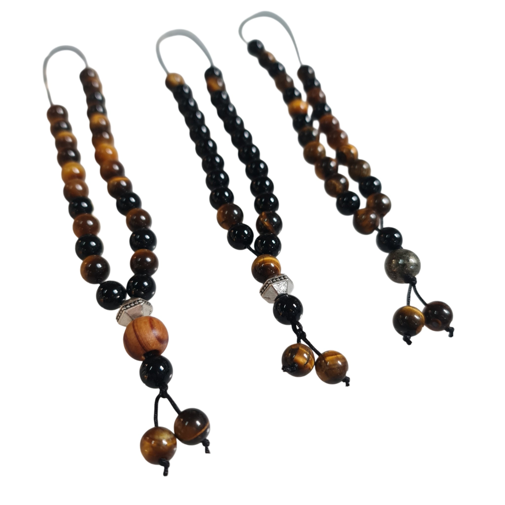Handmade Komboloi with Natural Onyx & Black Tigers Eye Stones - Stress Relief & Meditation Beads for Relaxation, Focus & Mindfulness Practice