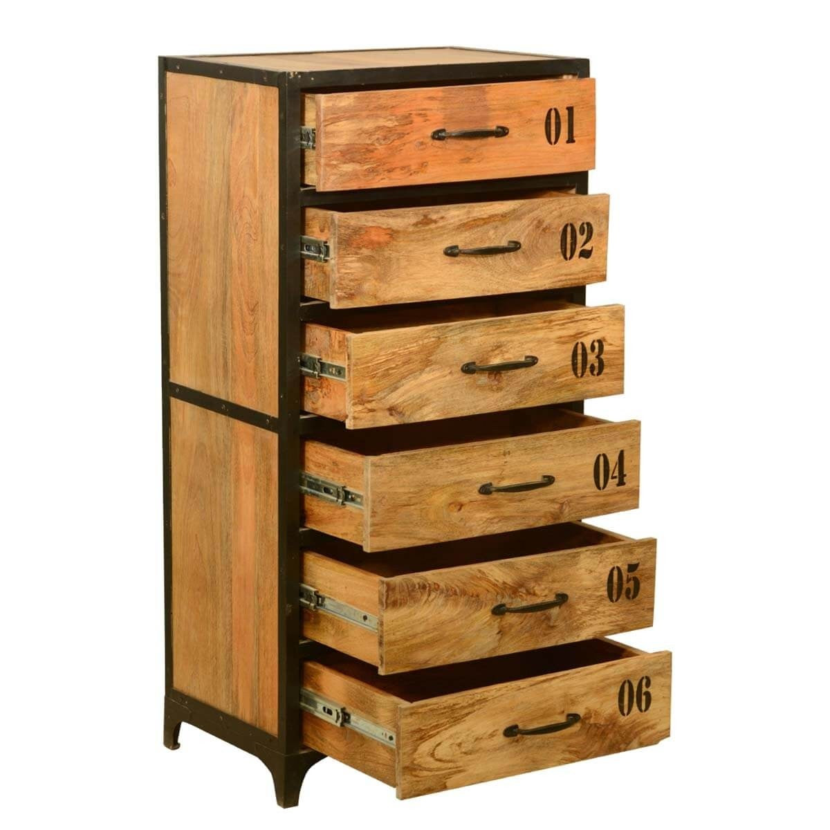 Earth Industrial Indian Mango Wood 6-Drawer Tall Chest Dresser - Perfect for Bedroom Storage, Living Room Organization & Home Decor